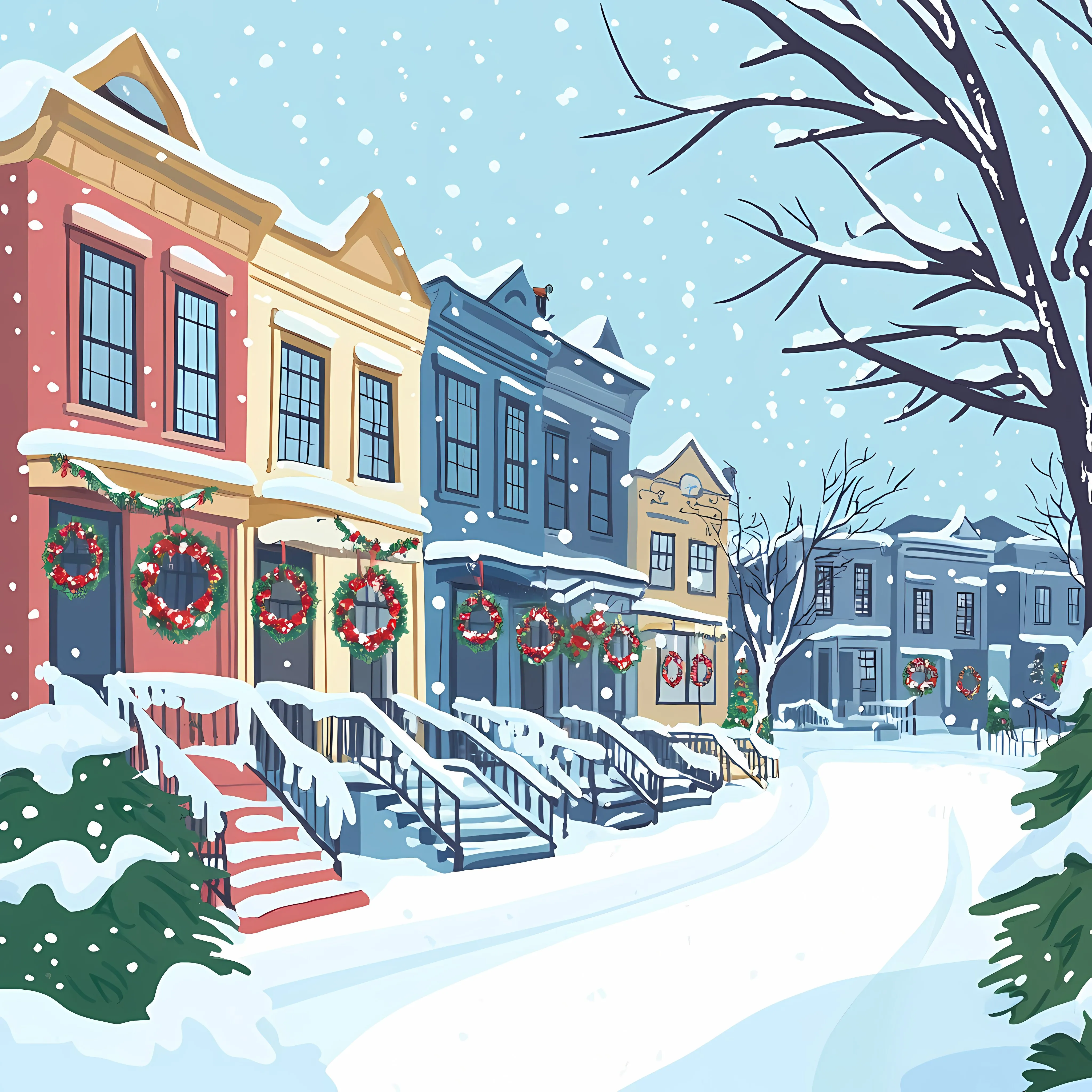 Charming Residential Neighborhood with Wreath-Adorned Row Houses – free porch image from Dotvec