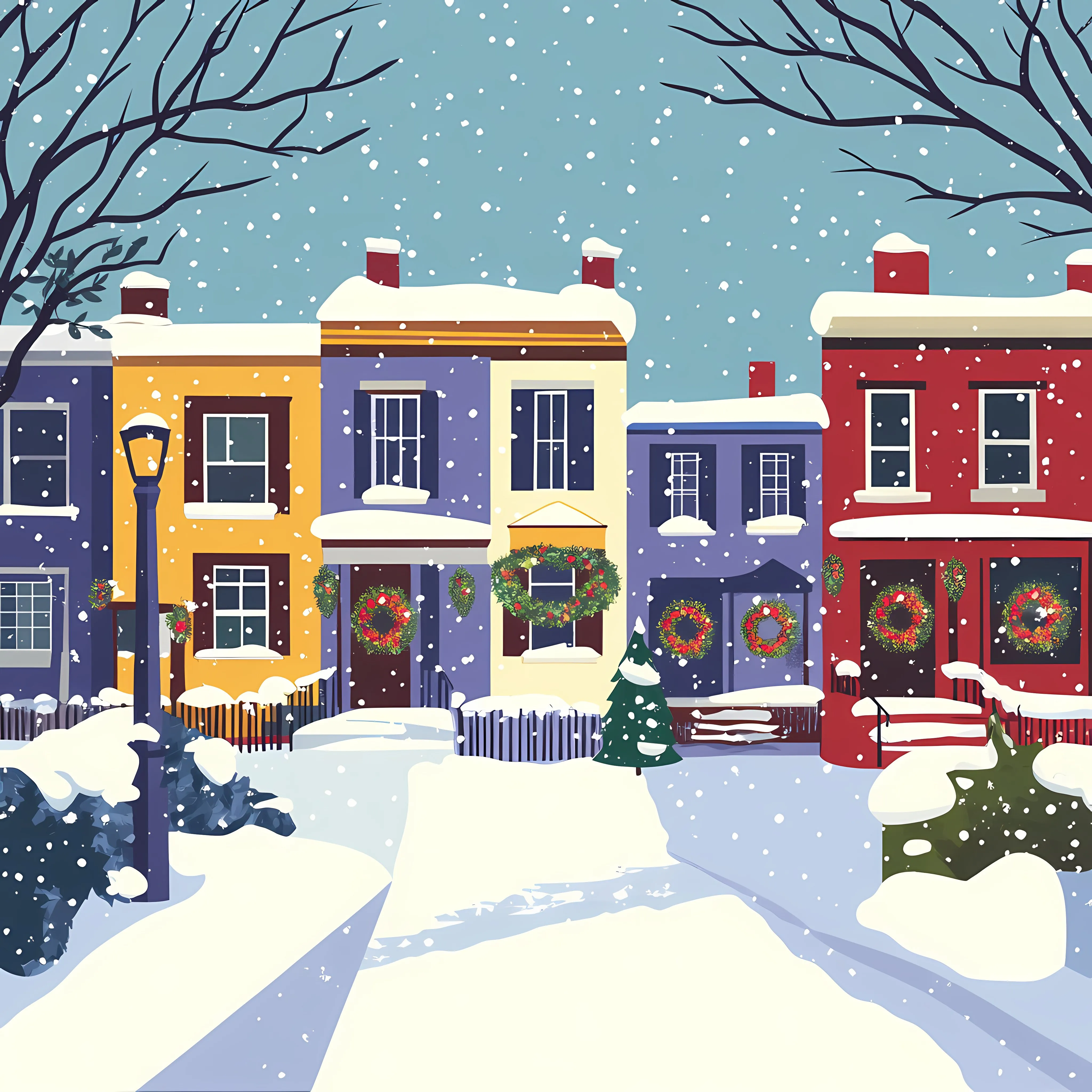 Residential Neighborhood with Festive Row Houses – free porch image from Dotvec