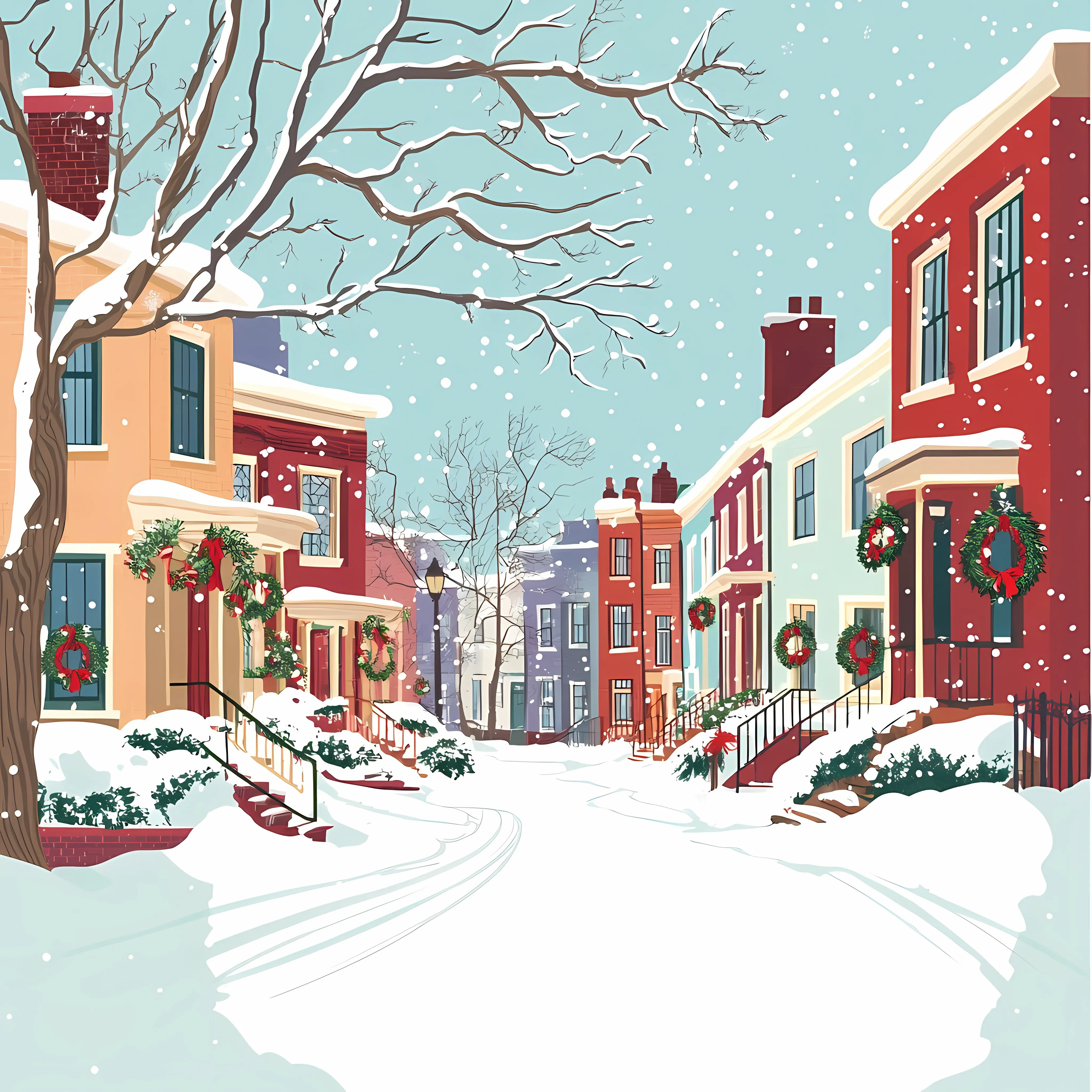 Charming Row Houses Decorated with Wreaths — free download from Dotvec