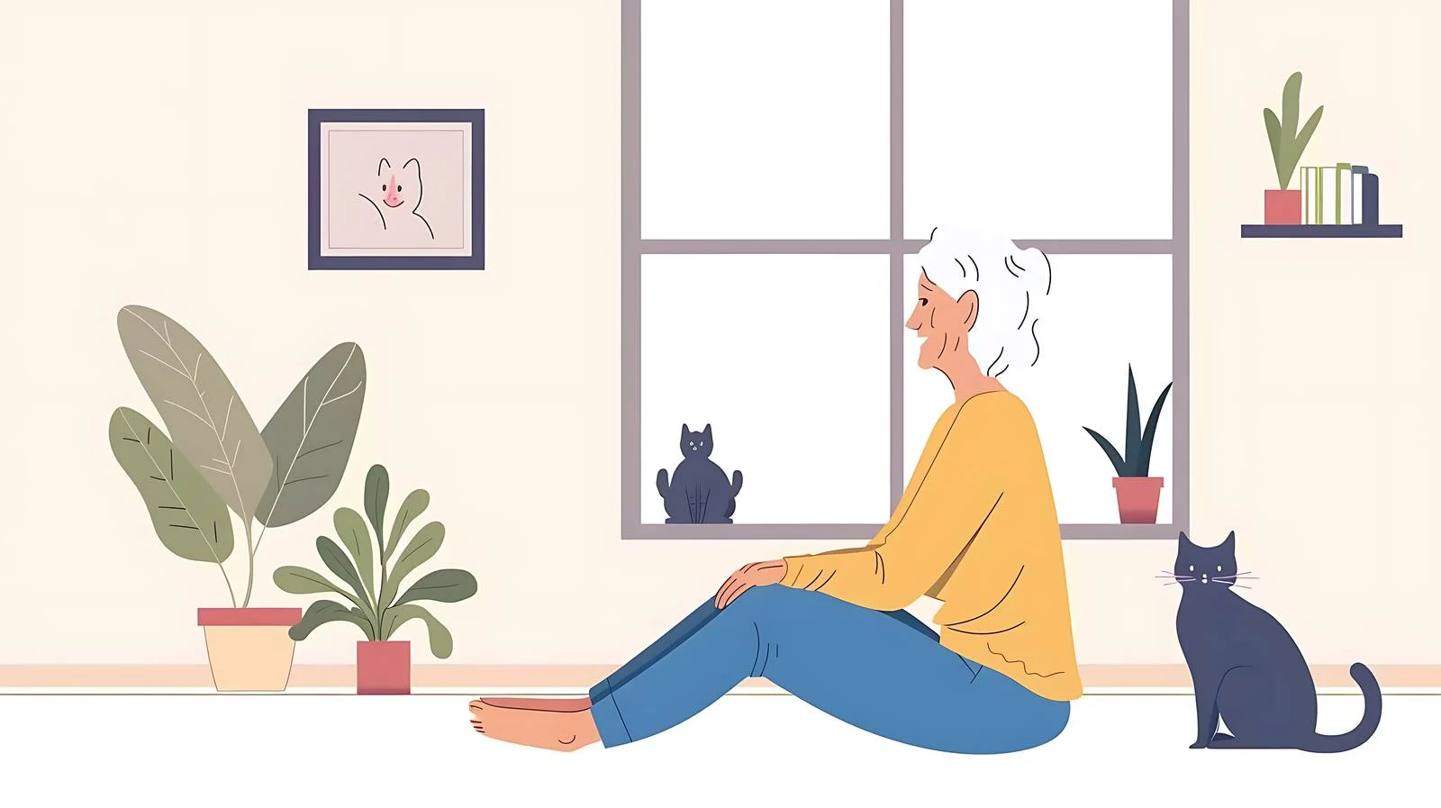 Elderly Woman and Cat Interaction — free download from Dotvec