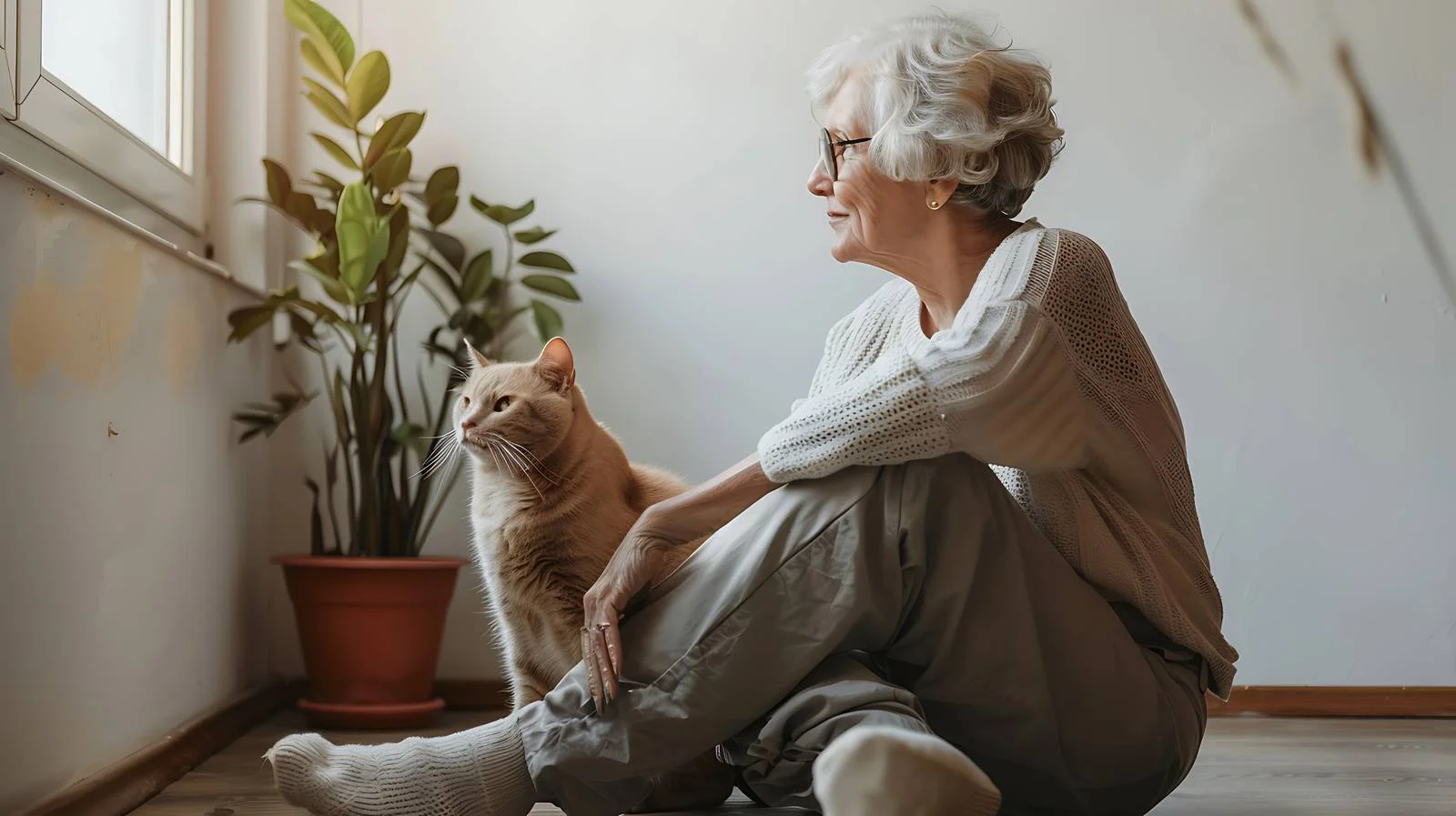 Elderly Woman Relaxing with Cat — free download from Dotvec