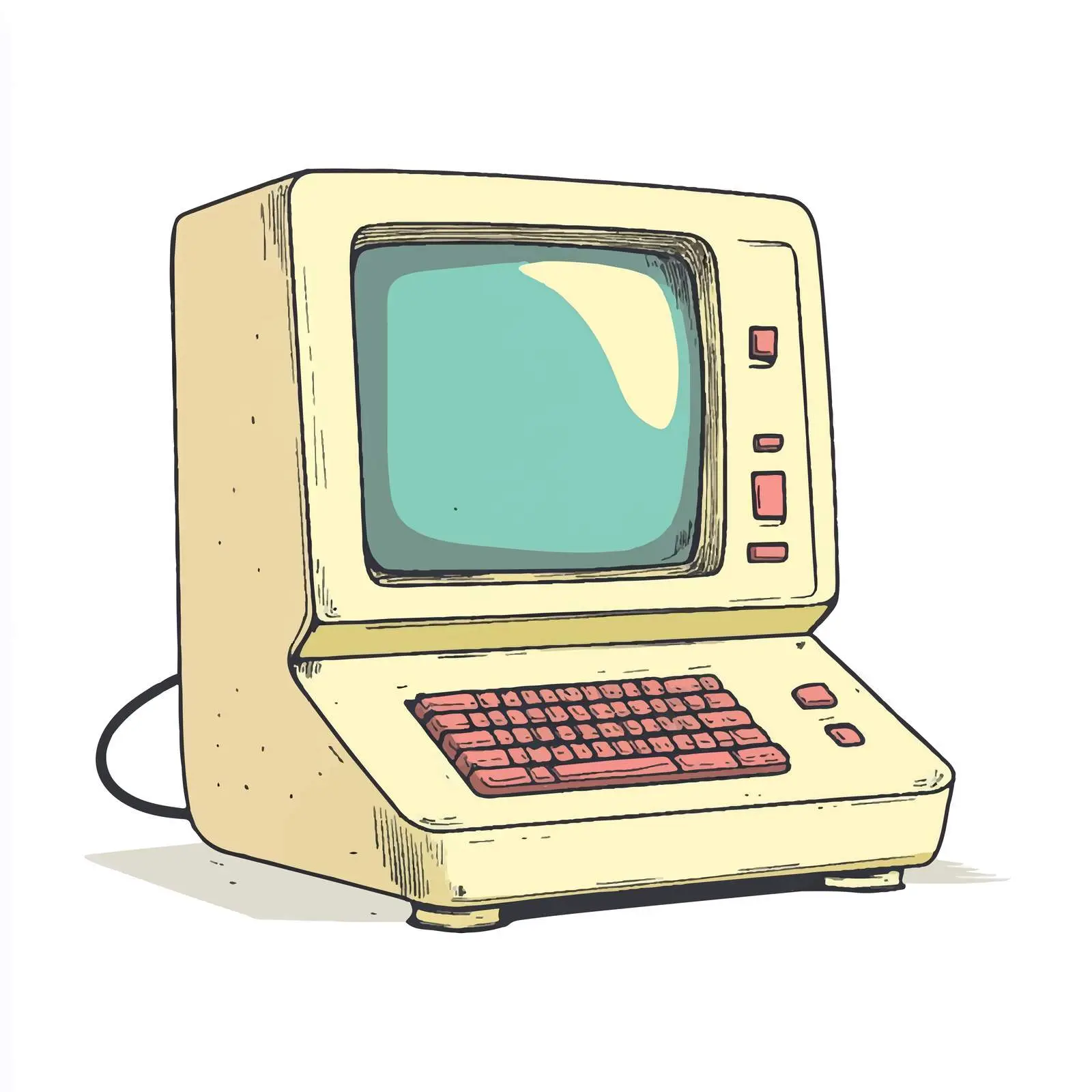 Hand-Drawn Retro Computer Cartoon Vector Illustration — free download from Dotvec