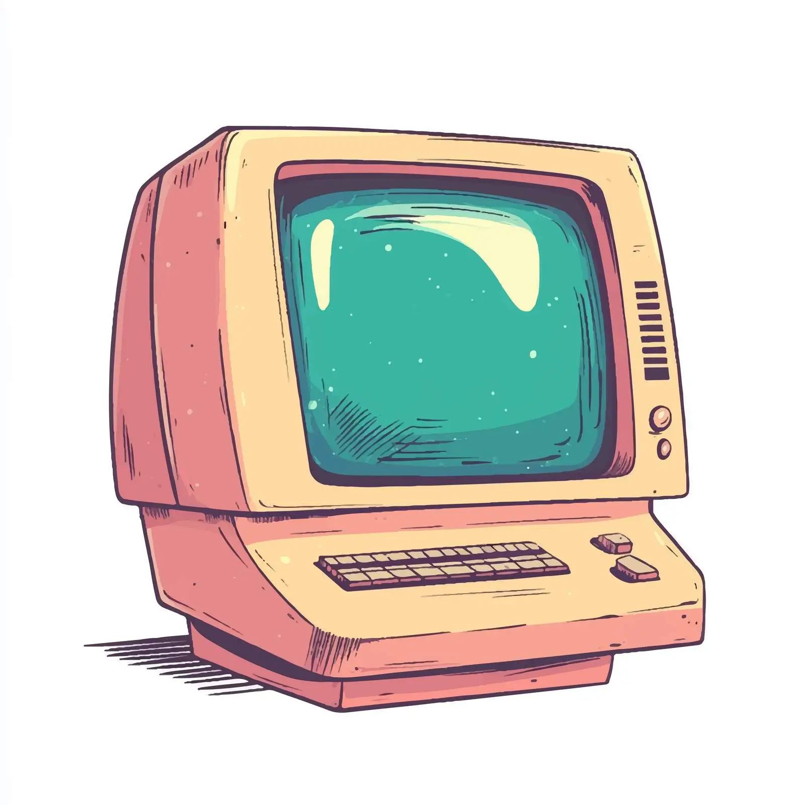 Hand-Drawn Retro Computer Cartoon Illustration — free download from Dotvec