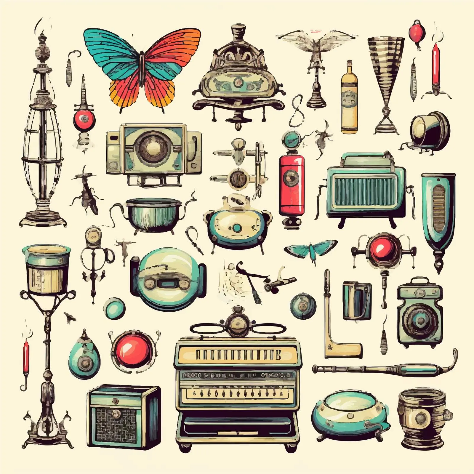 Retro Objects and Elements Vector Illustration Set — free download from Dotvec