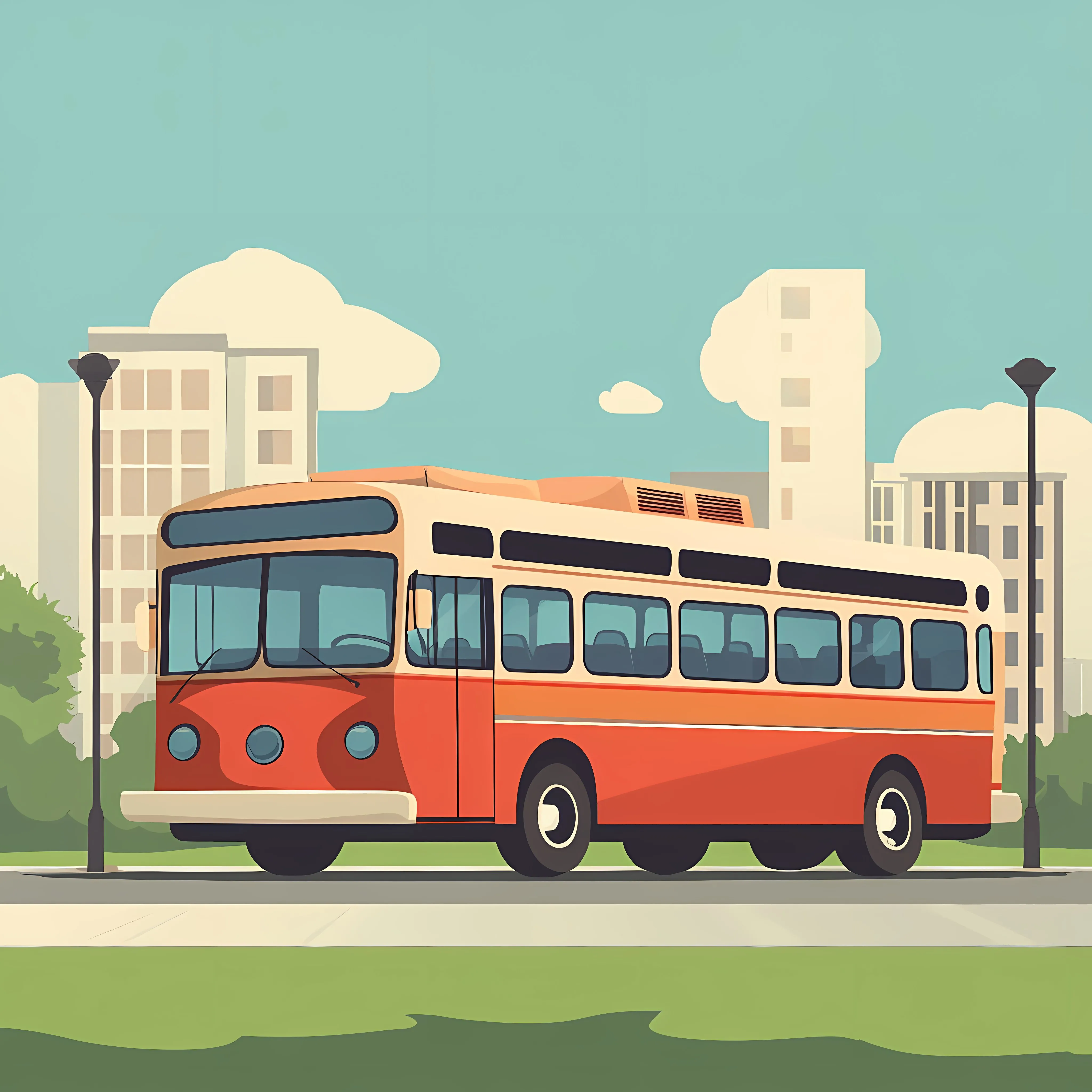 Retro Flat Vector Illustration of Old Bus Transport — free download from Dotvec