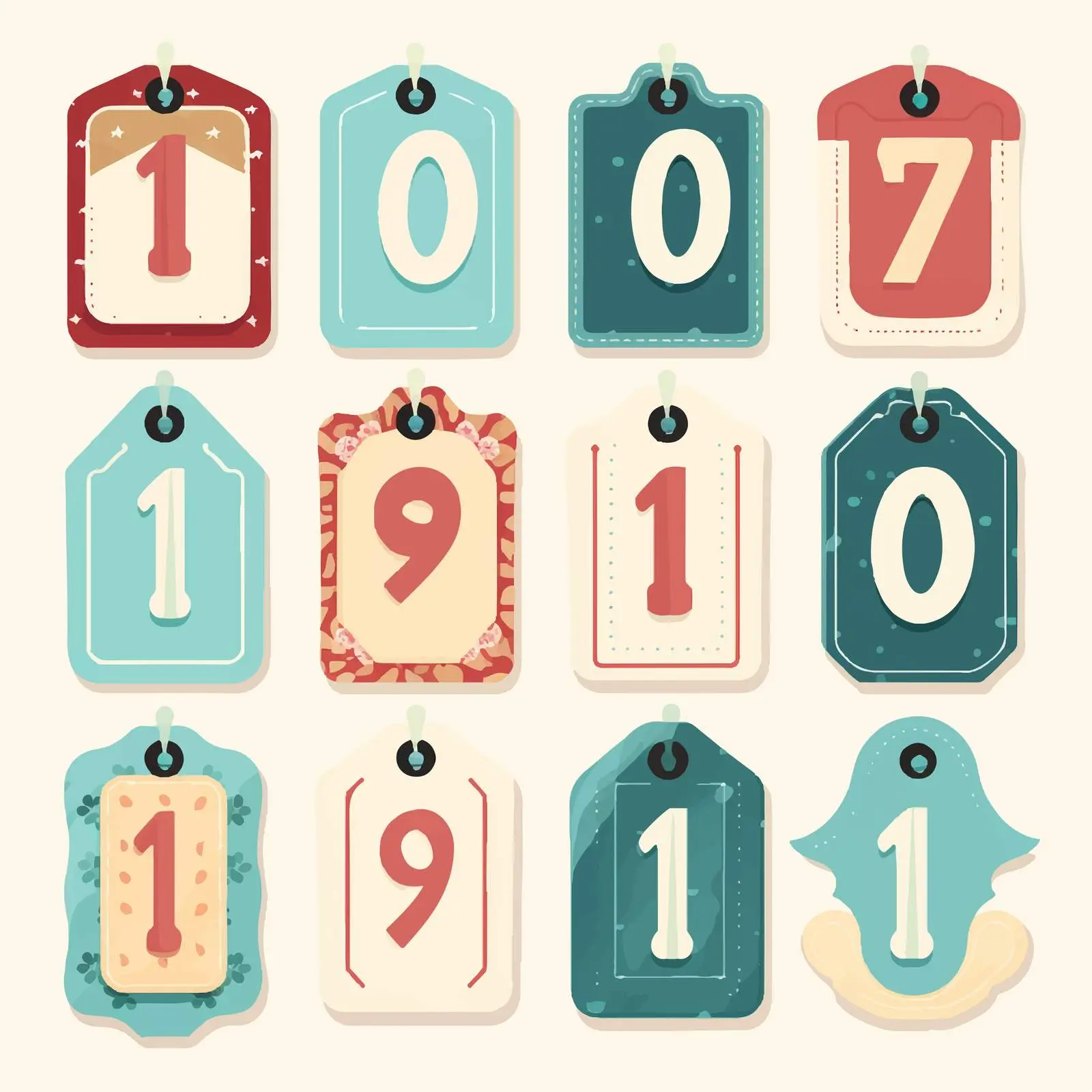 Retro Paper Tags with Number 0 for Scrapbooking — free download from Dotvec