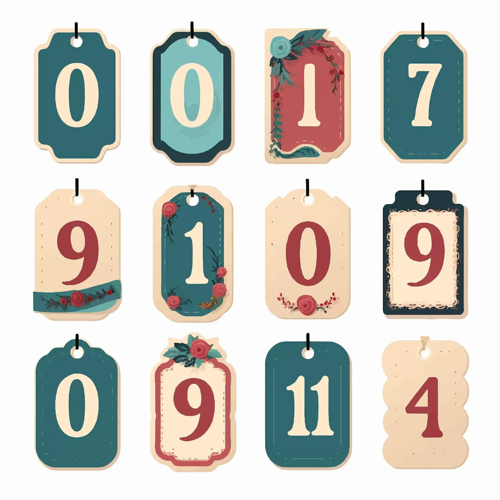 Retro Paper Tags with Number 0 for Scrapbooking – free printable tags image from Dotvec