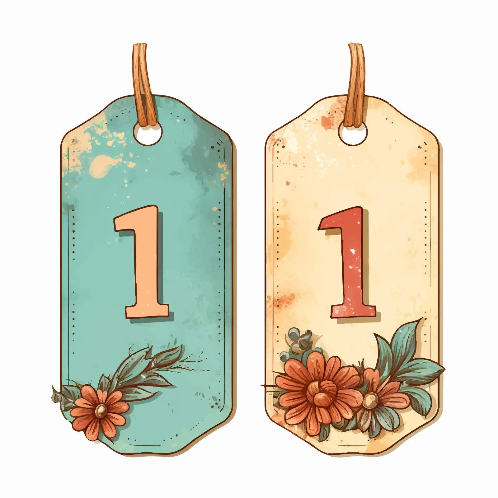 Retro Paper Tags with Number 1 for Scrapbooking — free download from Dotvec