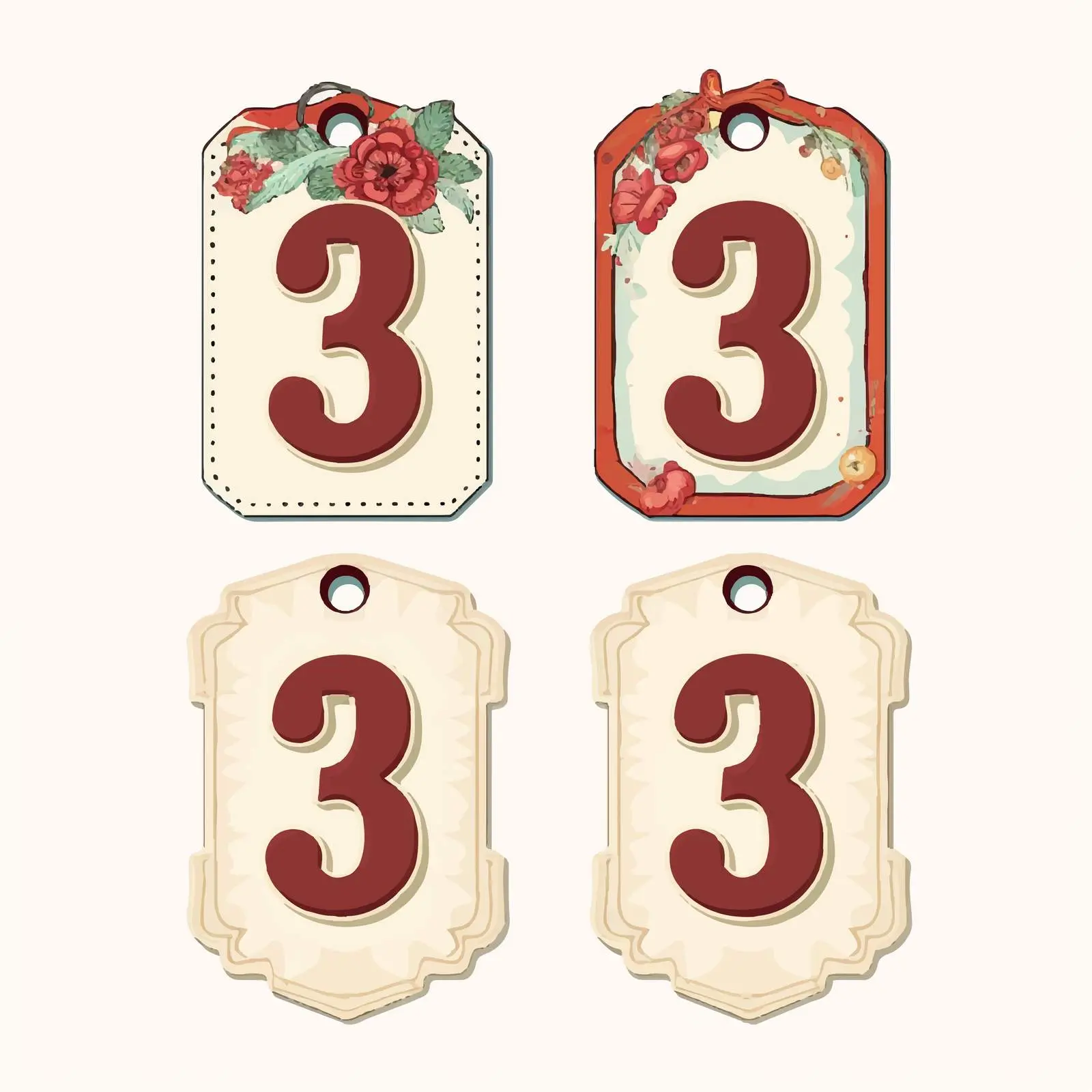 Retro Paper Tags with Number 3 for Scrapbooks – free printable tags image from Dotvec