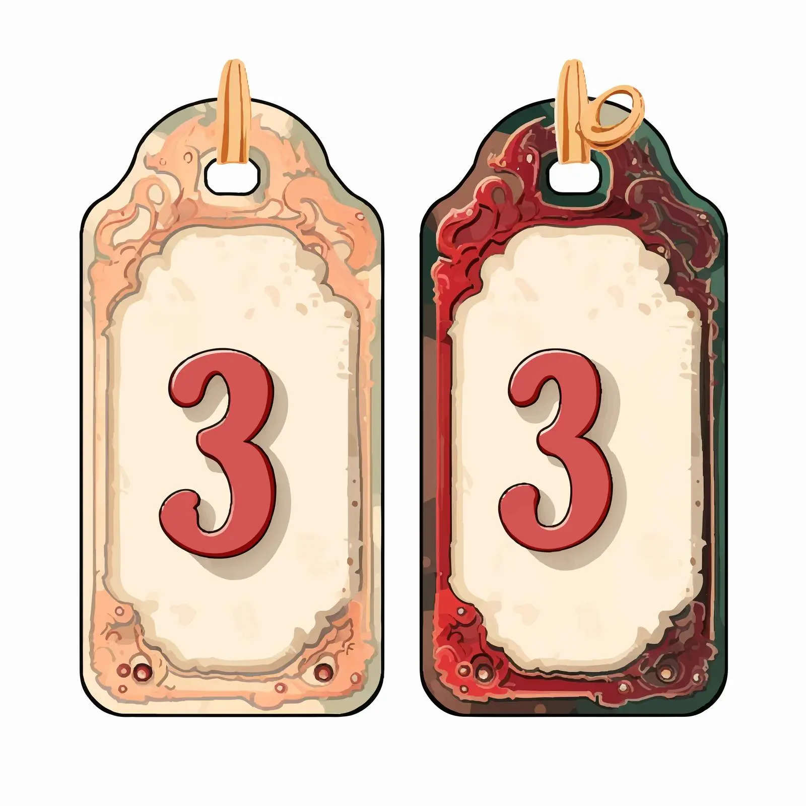 Retro Paper Tags with Number 3 for Scrapbooking — free download from Dotvec