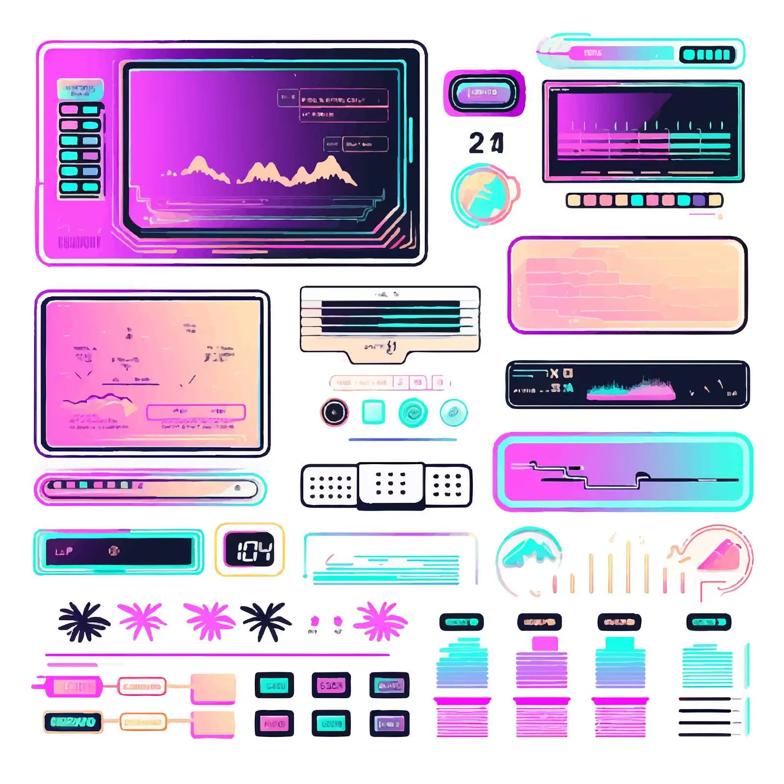 Vaporwave Retro User Interface Elements — free download from Dotvec