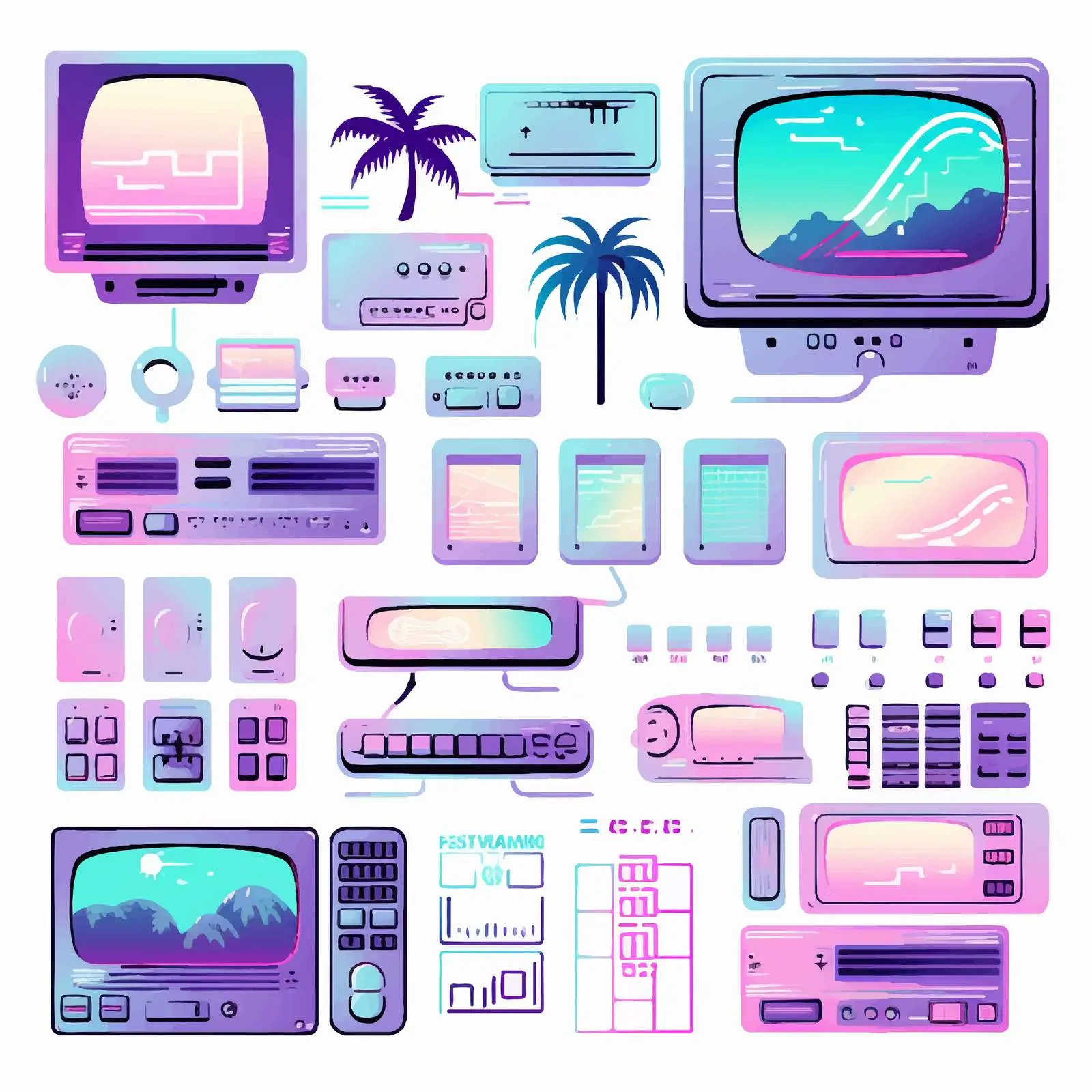 Vaporwave User Interface Elements 90s 00s — free download from Dotvec
