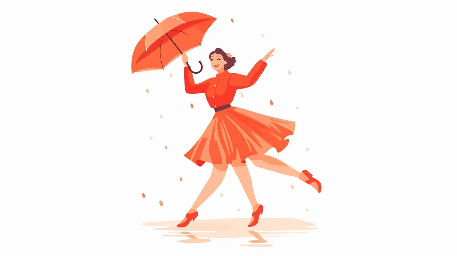 Retro Cartoon Girl Dancing in Rain — free download from Dotvec