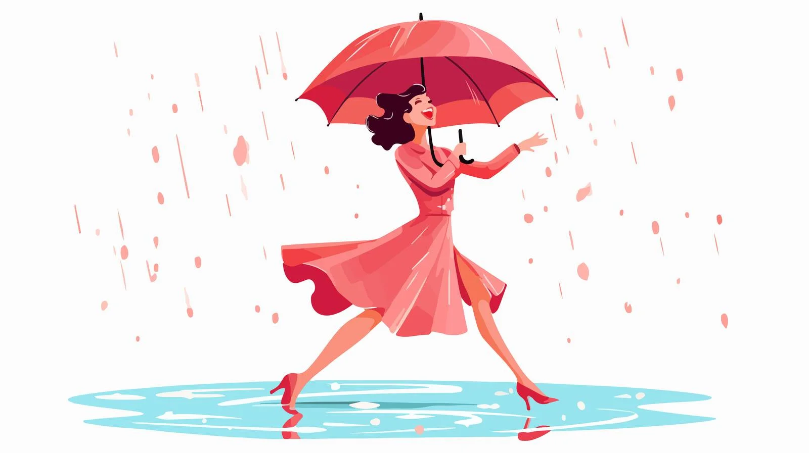 Retro Cartoon Girl Dancing in Rain — free download from Dotvec
