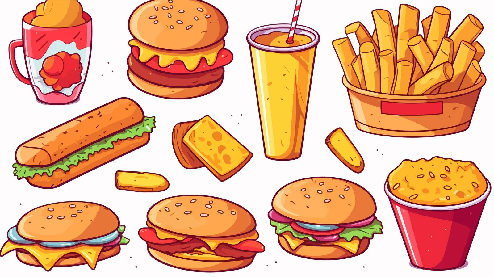 Retro Cartoon Junk Food Vector Illustration free images image from Dotvec