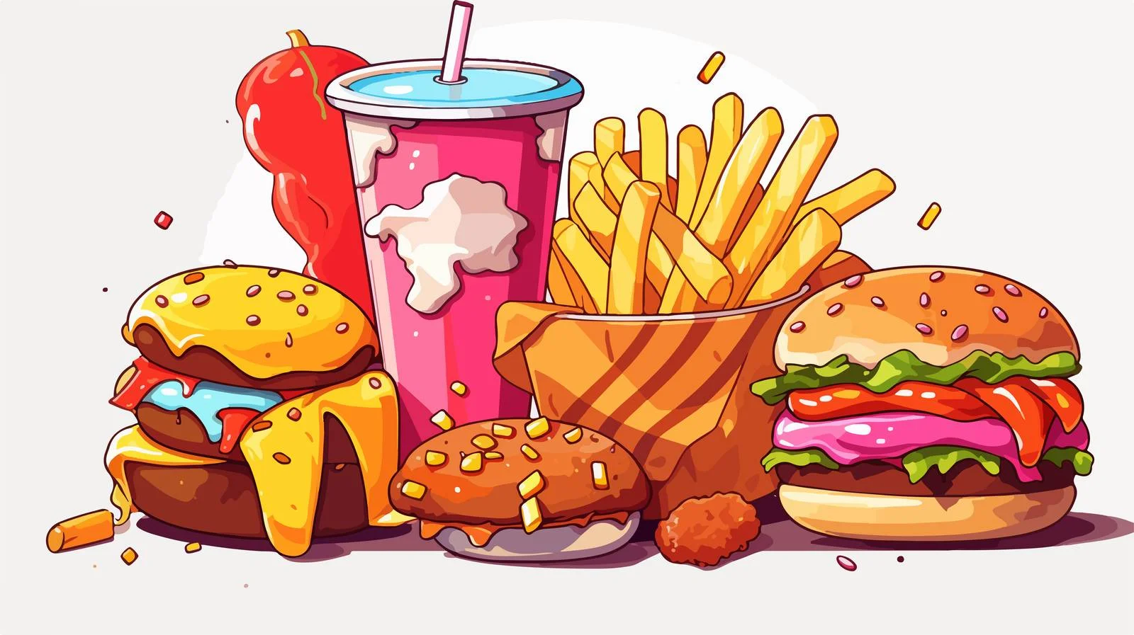 Vintage Cartoon Junk Food Vector Illustration — free download from Dotvec