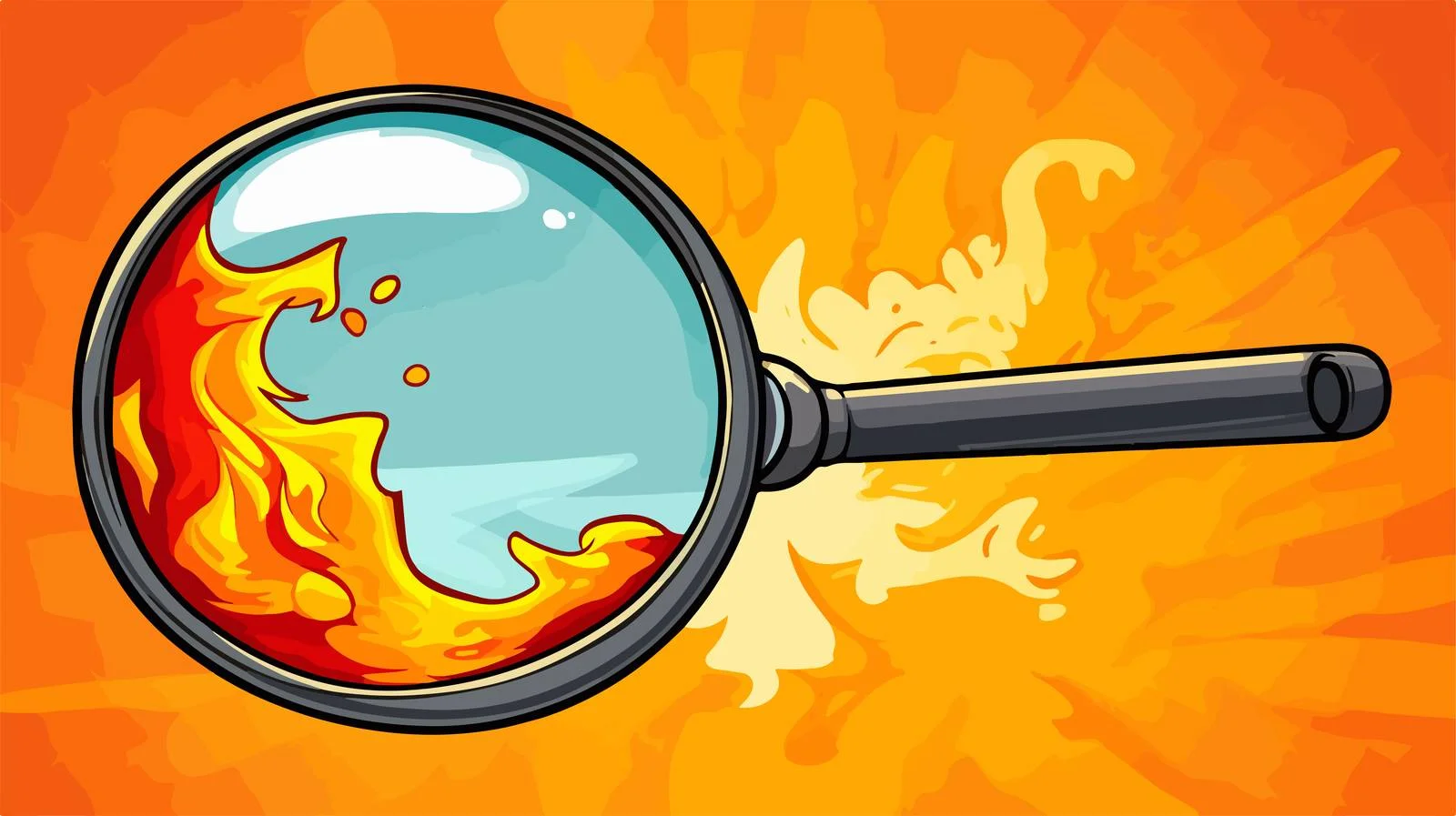 Vintage Cartoon Magnifying Glass Igniting Flame — free download from Dotvec