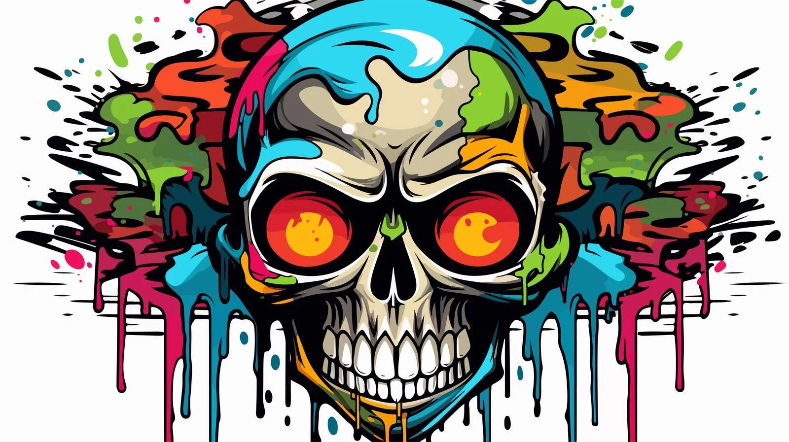 Retro Cartoon Skull Graffiti Vector Illustration — free download from Dotvec
