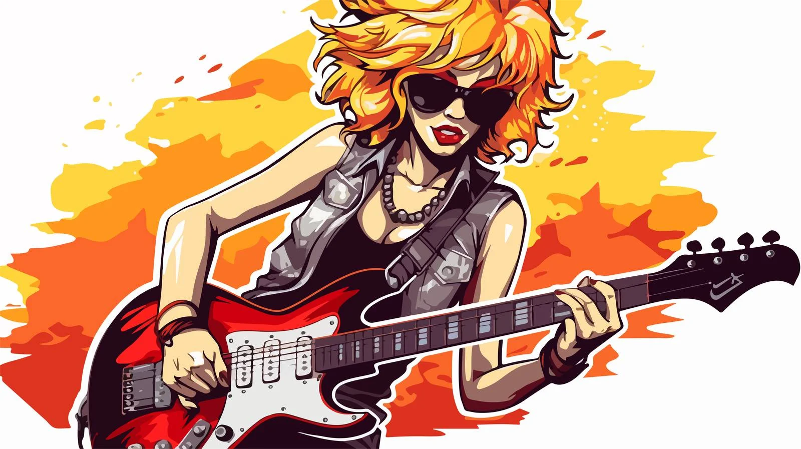 Retro Cartoon Rock Girl Sticker — free download from Dotvec