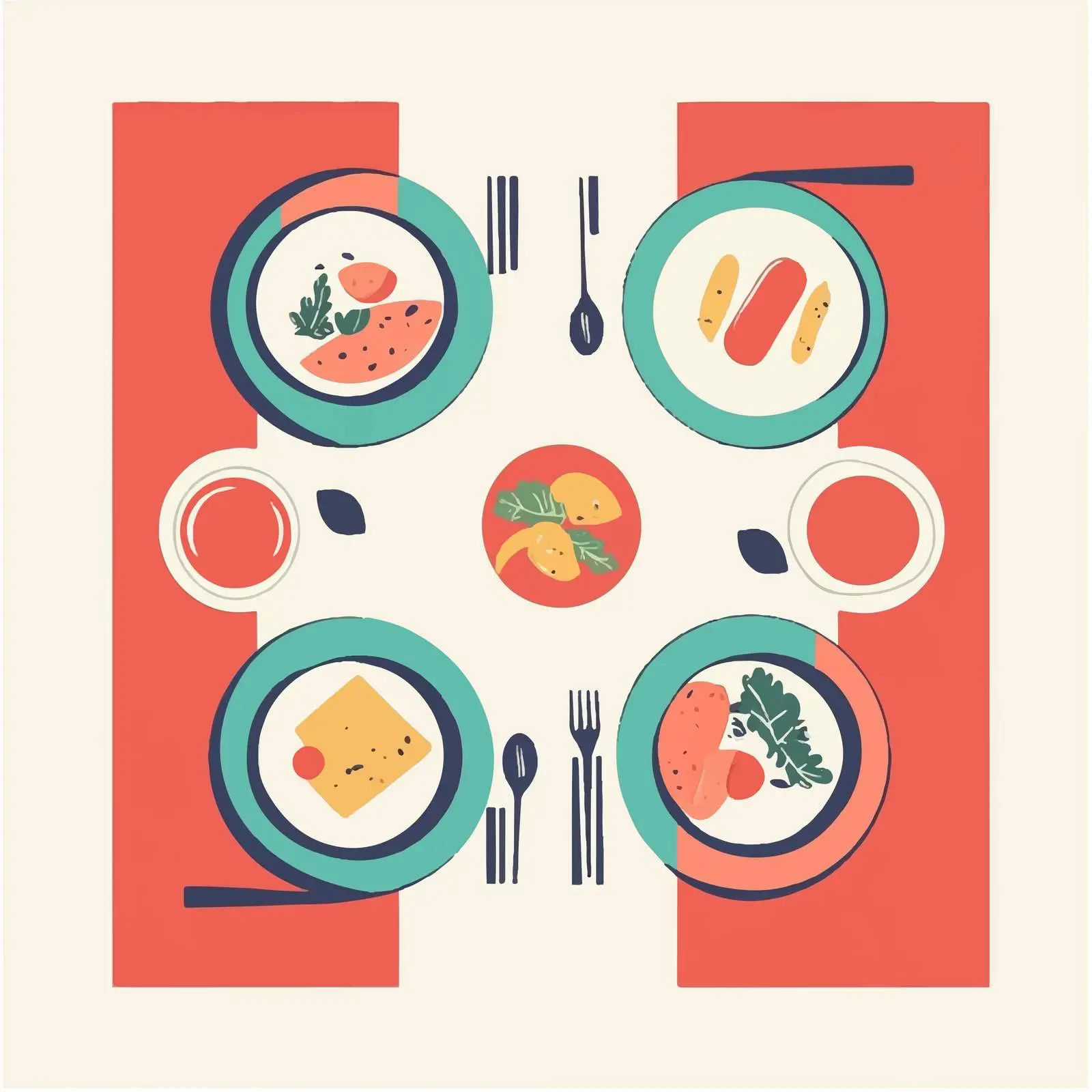 Reunion Dinner Table with Food Platters Illustration — free download from Dotvec