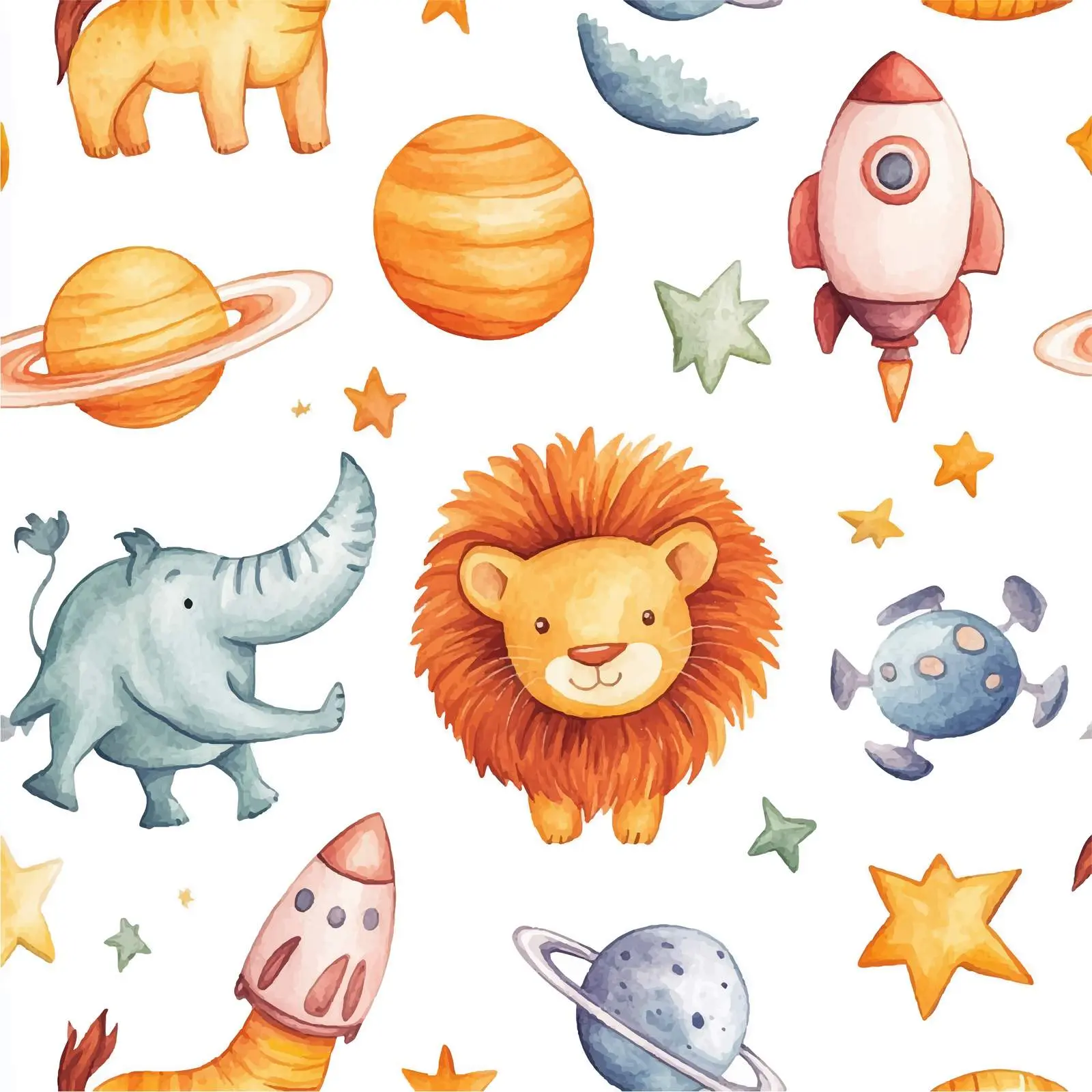 Whimsical Watercolor Space Animals and Rockets – free rhinoceros image from Dotvec