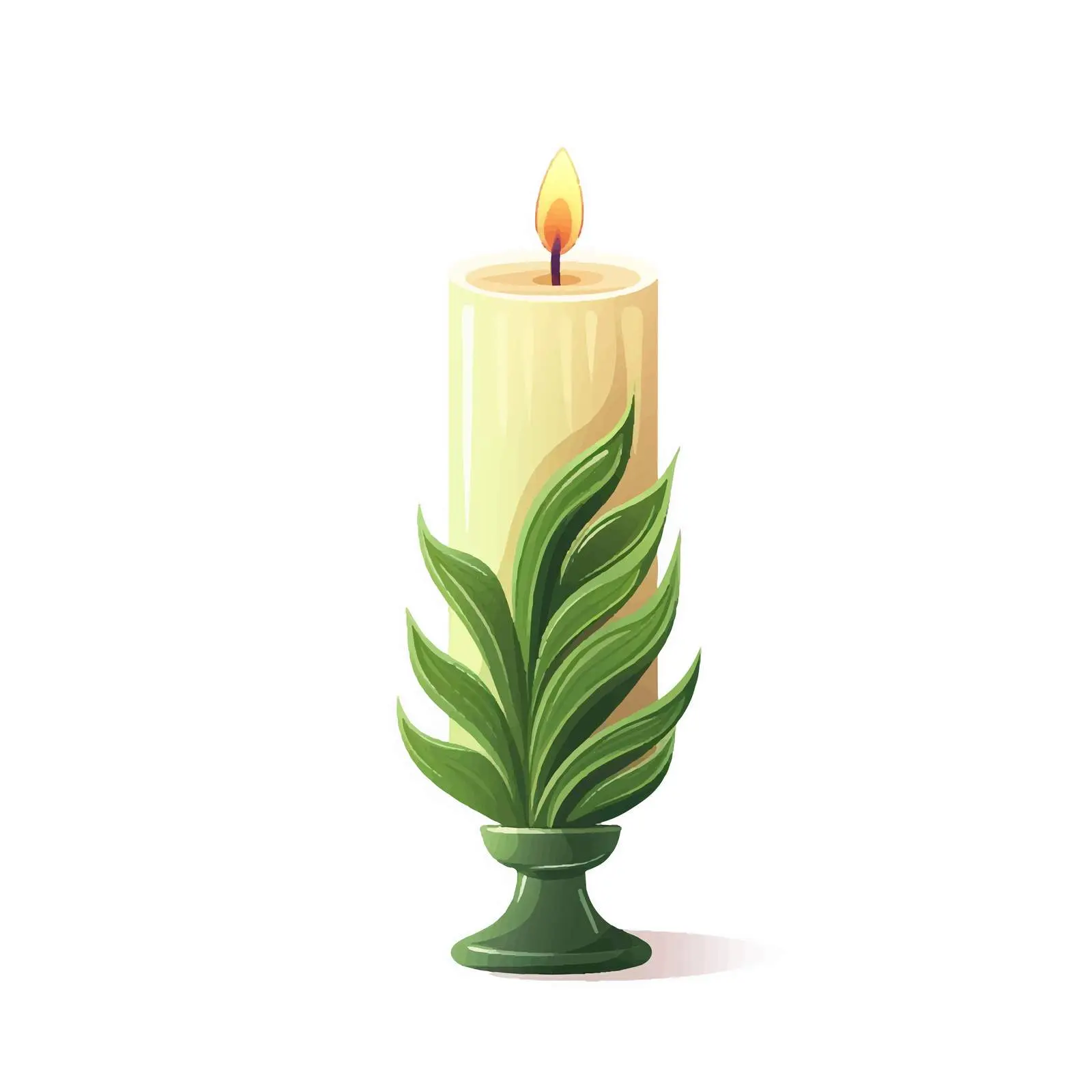 Ribbed Wax Candle on Candlestick with Leaf Decoration – free candle light image from Dotvec