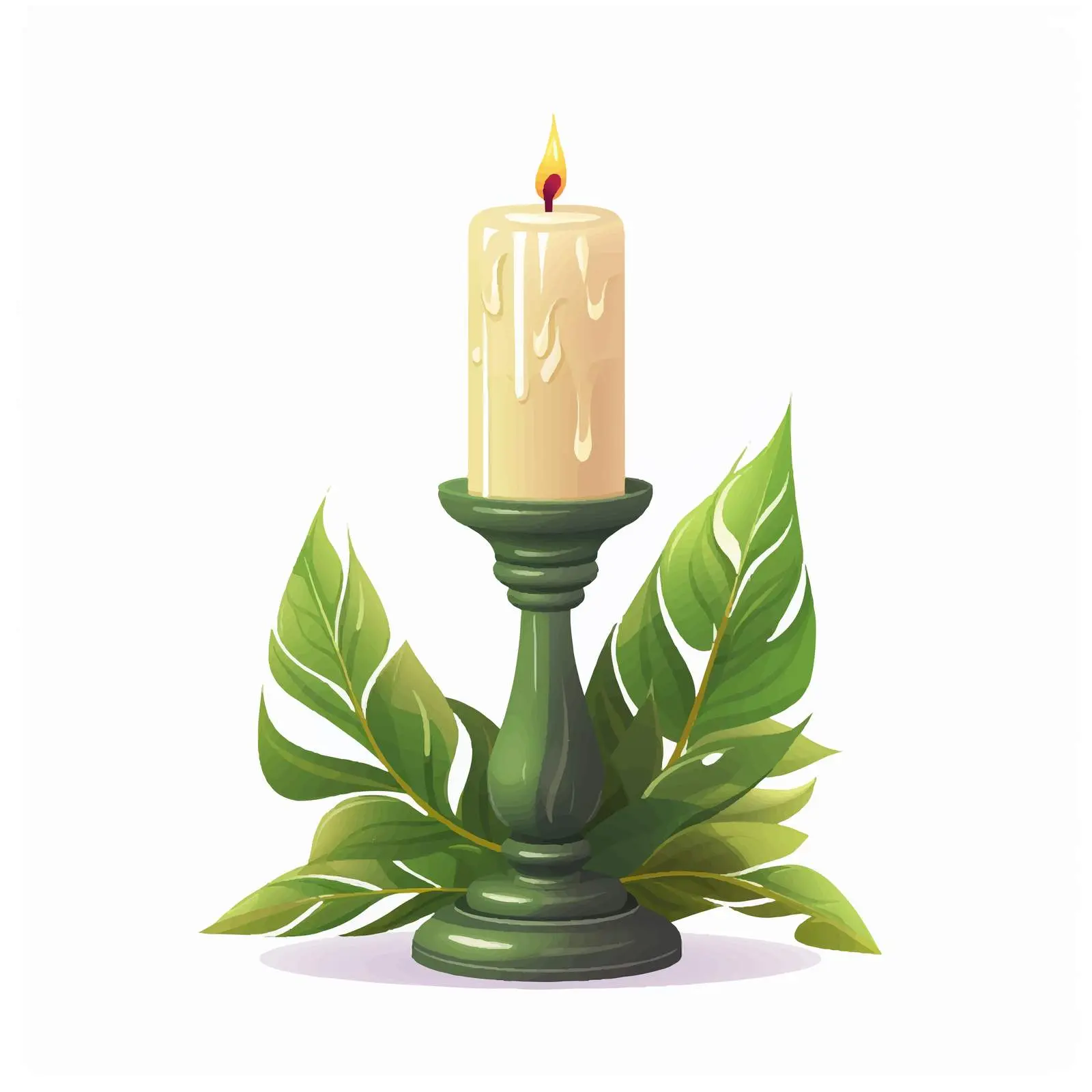 Ribbed Wax Candle on Candlestick with Leaf — free download from Dotvec