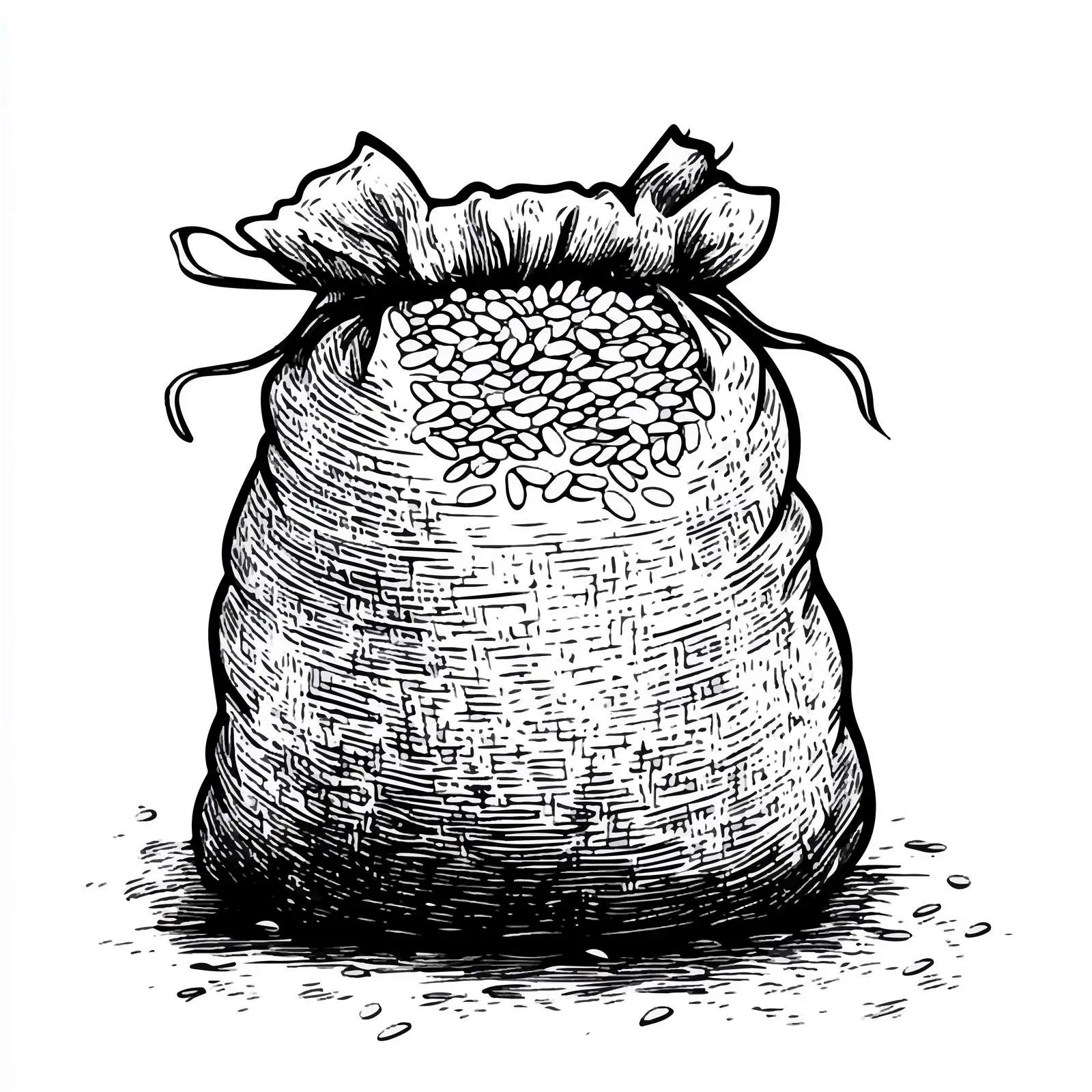 Rice Sack Cartoon Vector Illustration in Black and White — free download from Dotvec
