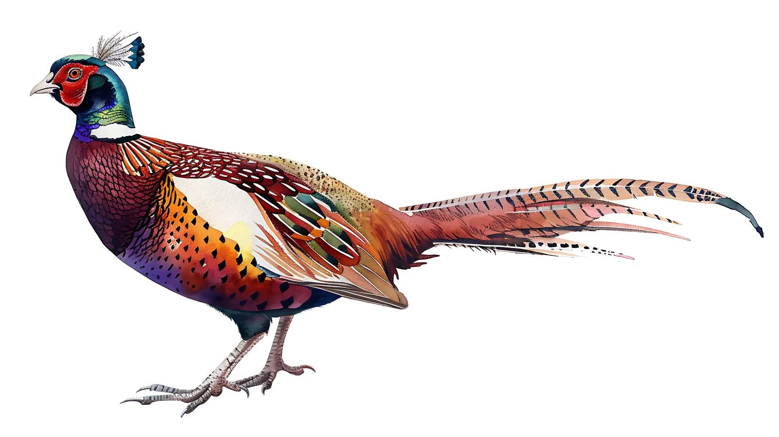 Majestic Male Ringneck Pheasant in Watercolor — free download from Dotvec
