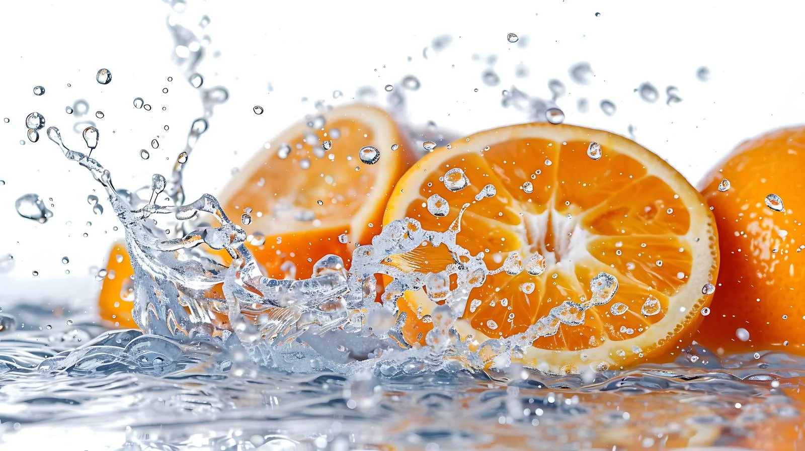 Vibrant oranges with water splashes on white — free download from Dotvec