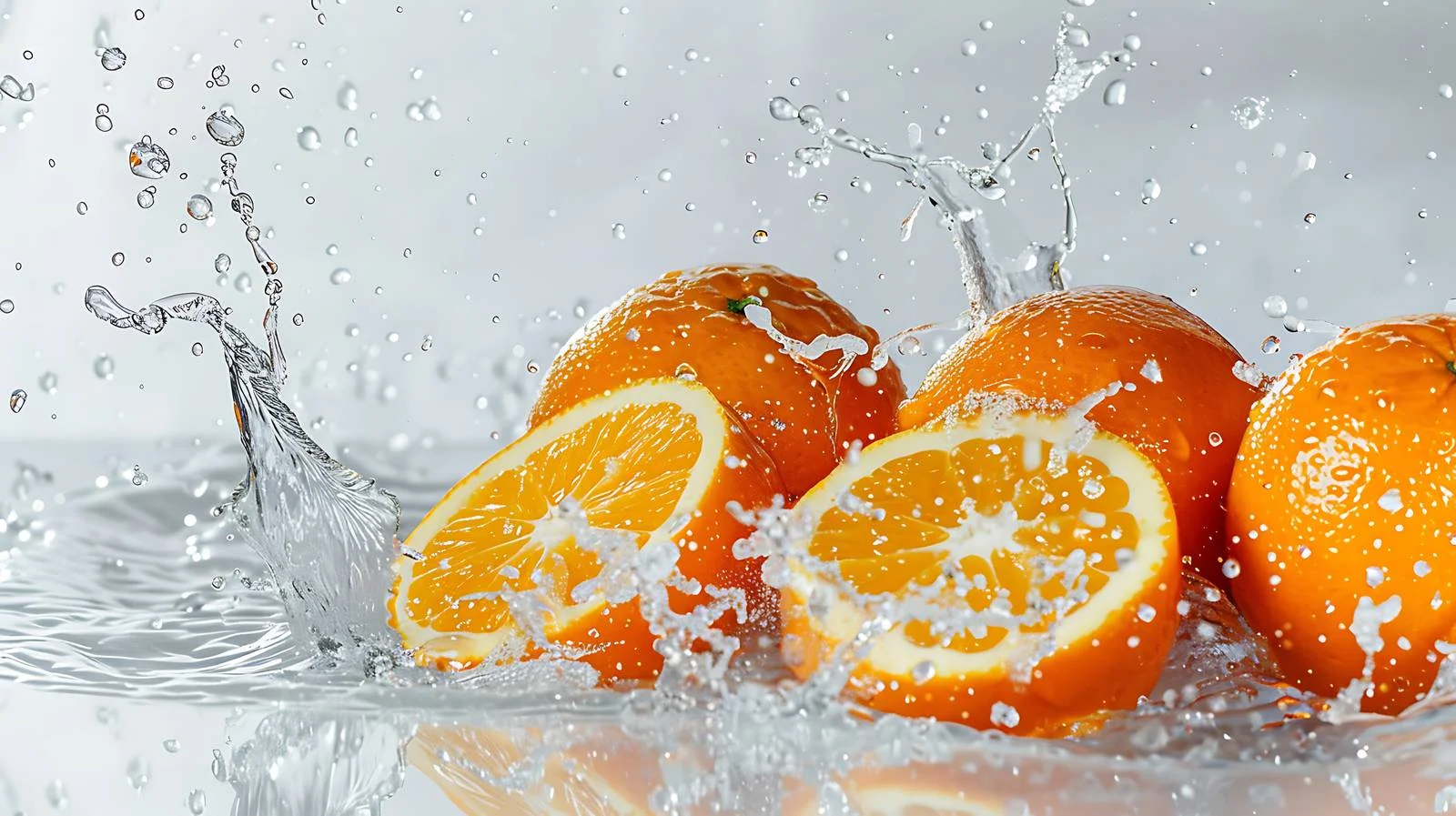 Vibrant Oranges with Water Splashes on White — free download from Dotvec