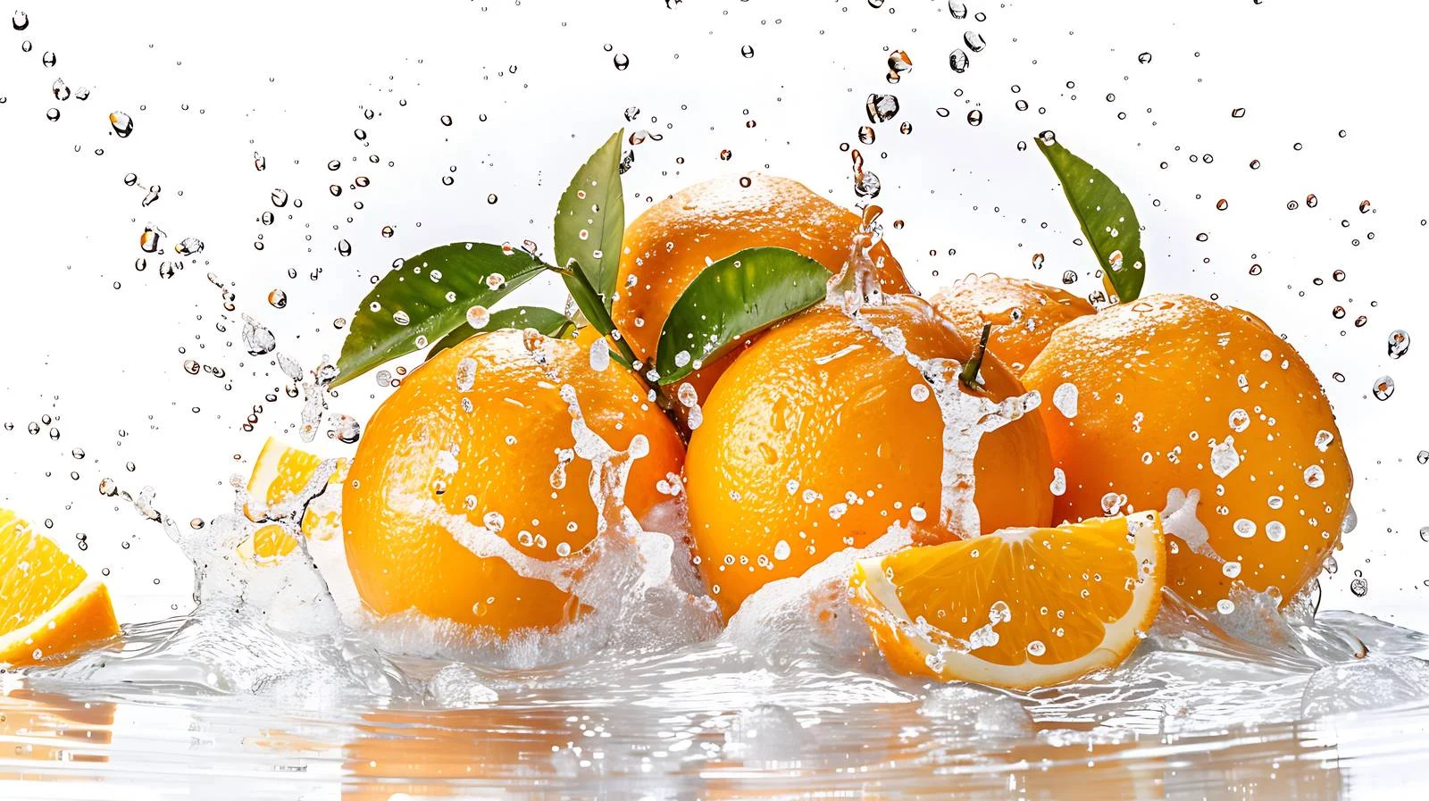 Juicy Oranges and Water Splashes on White — free download from Dotvec