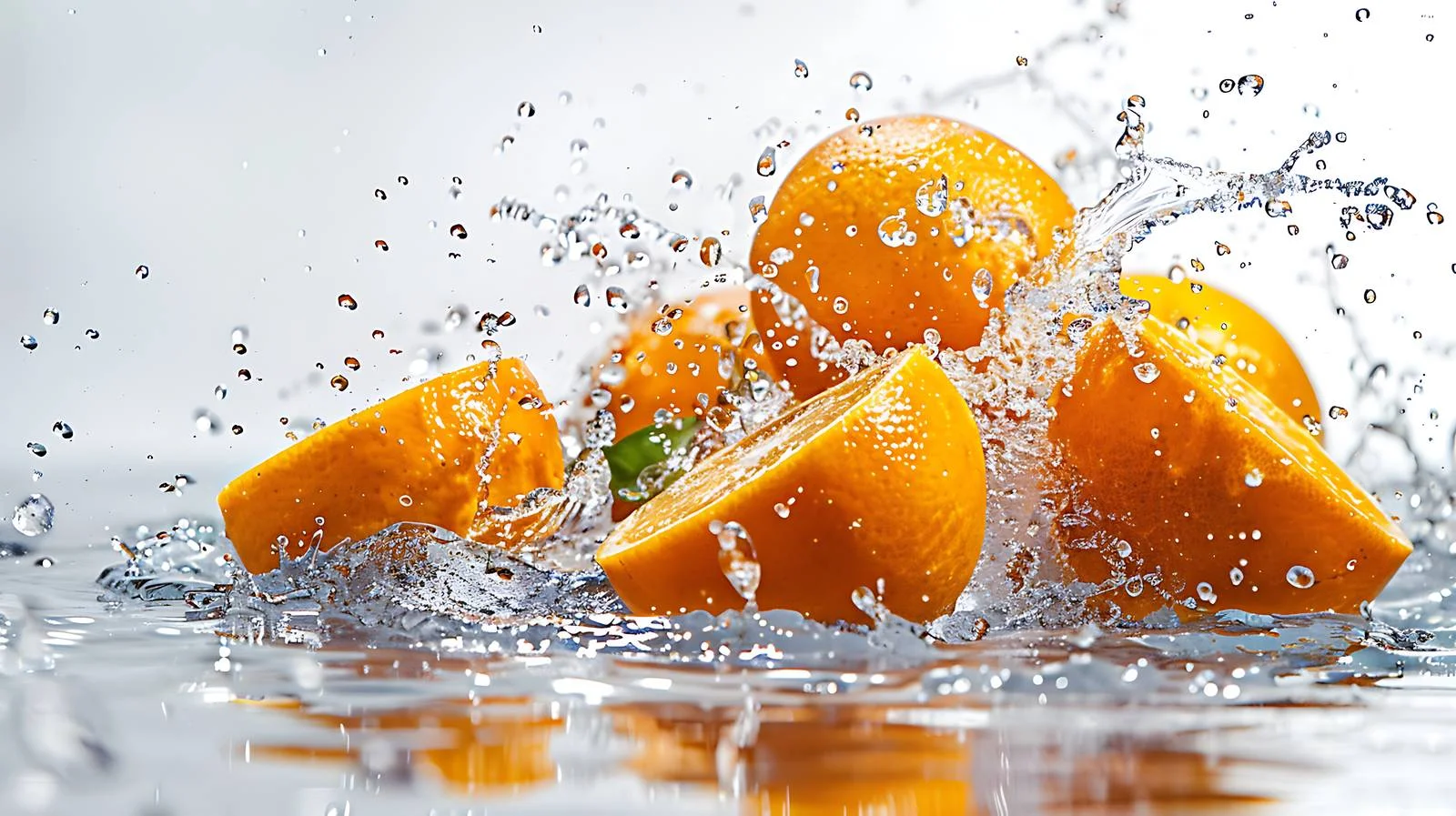 Vibrant Oranges with Water Splashes on White — free download from Dotvec