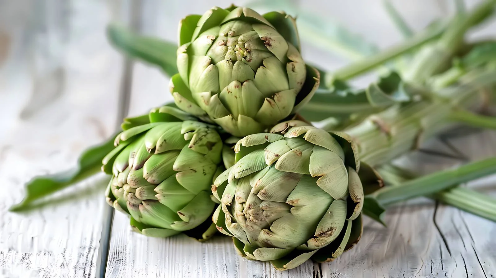 Organic Artichokes on White Wooden Table — free download from Dotvec
