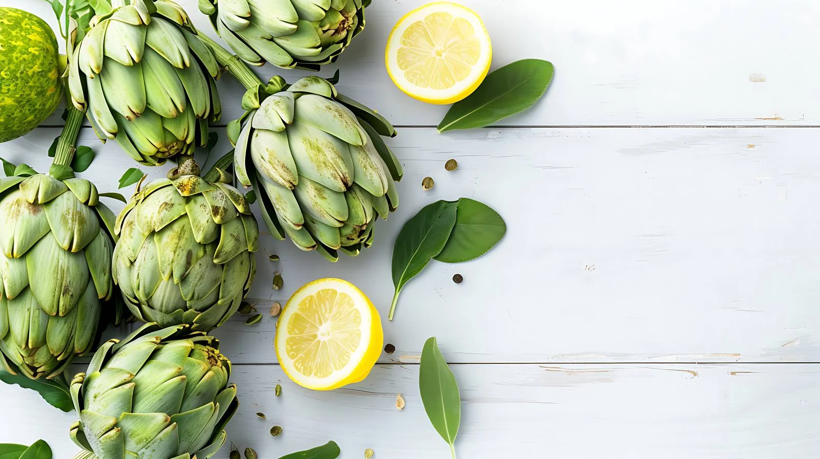 Fresh Artichokes on White Wooden Table — free download from Dotvec