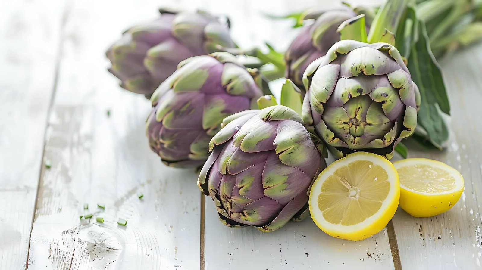 Fresh Artichokes on White Wooden Table — free download from Dotvec