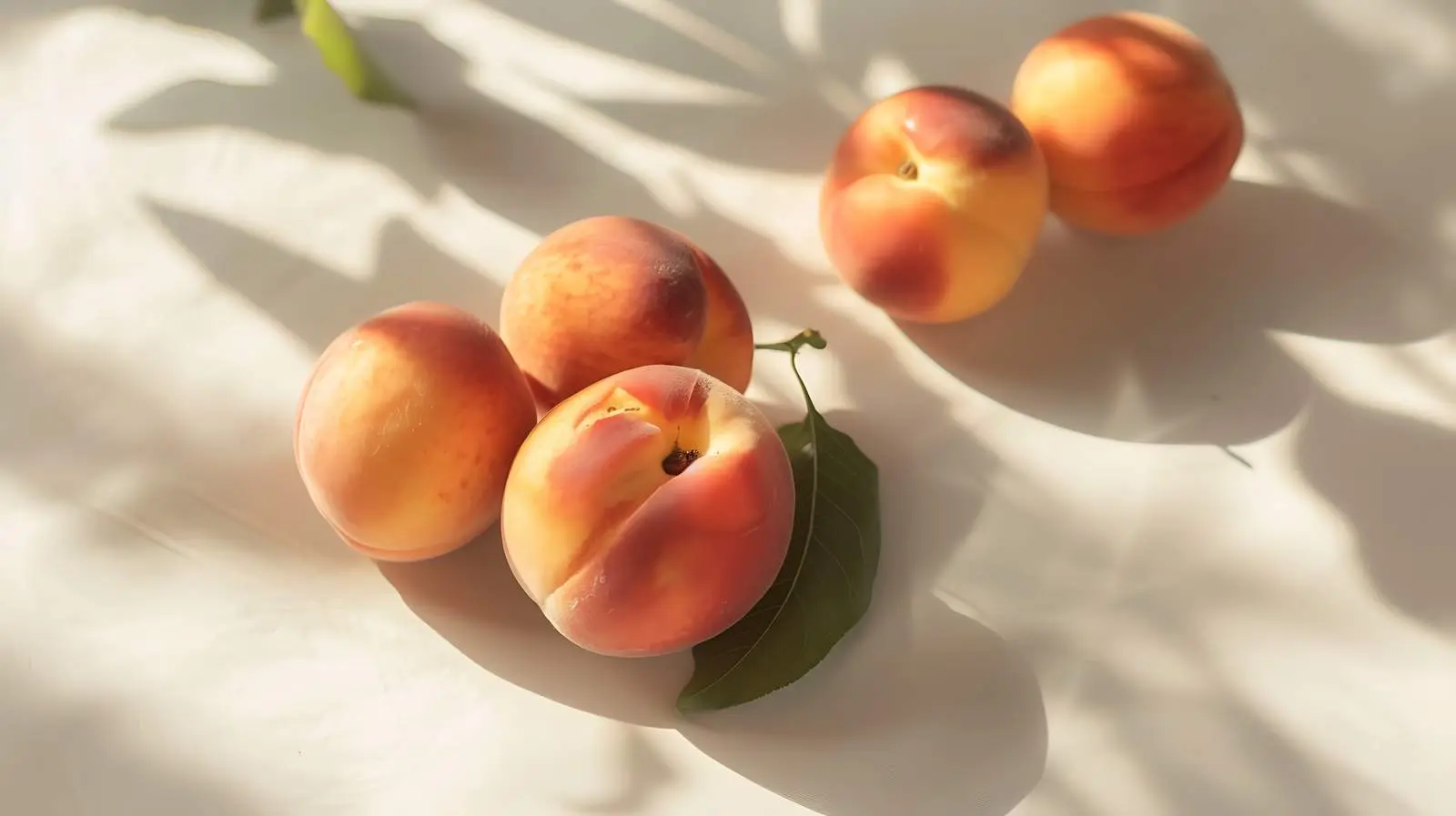 Ripe Peaches on Light Surface with Shadows — free download from Dotvec