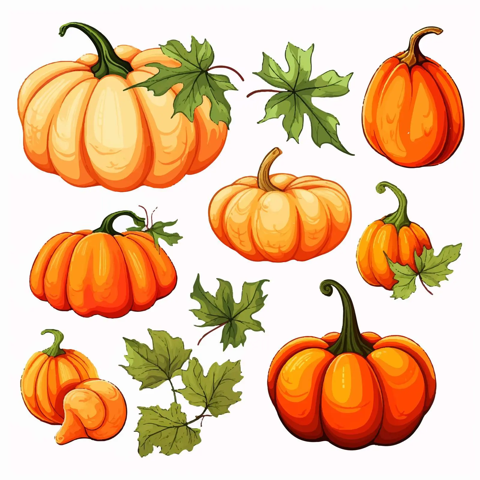Ripe Pumpkins and Autumn Leaves Vector Set — free download from Dotvec