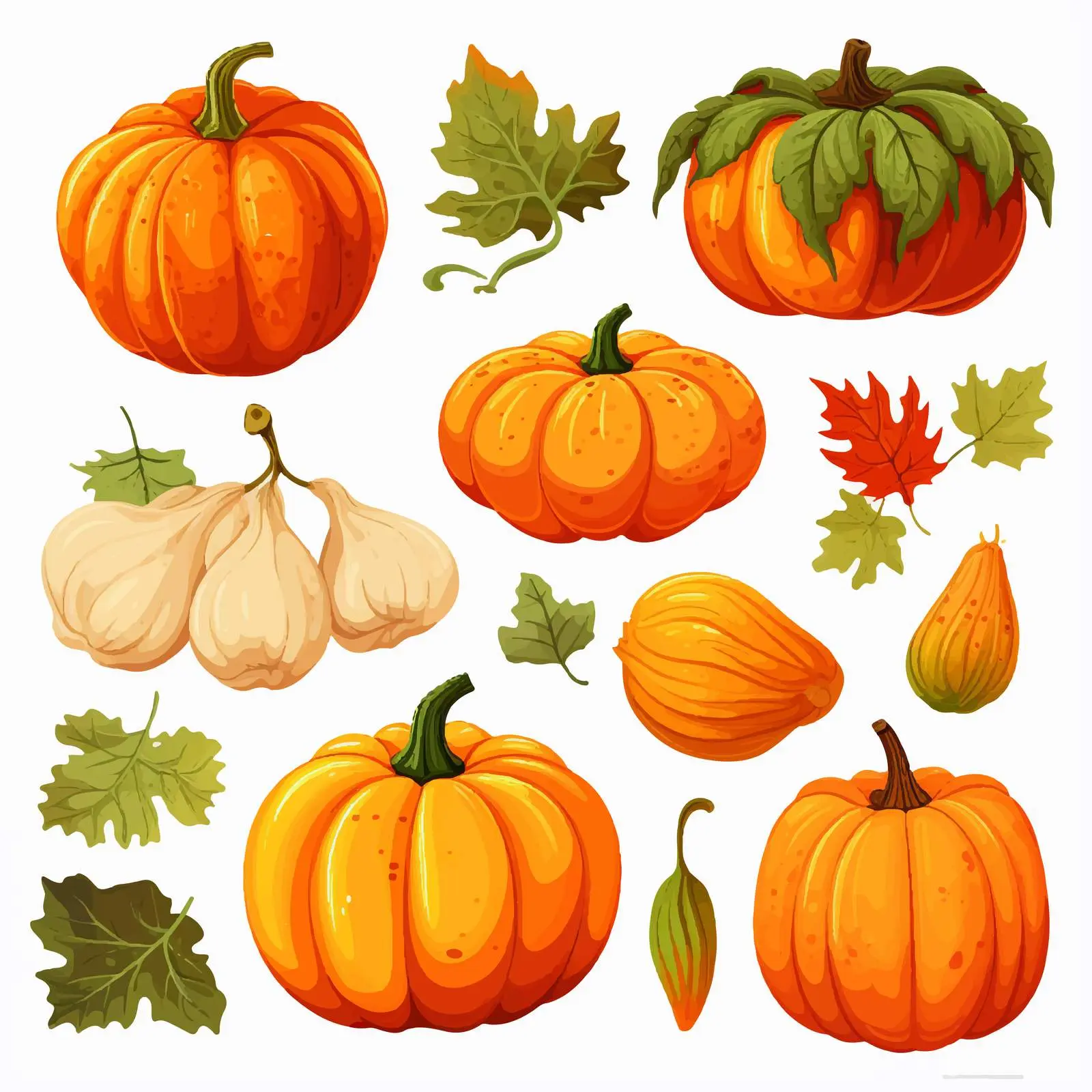 Bright Autumn Pumpkins and Leaves Clip Art — free download from Dotvec