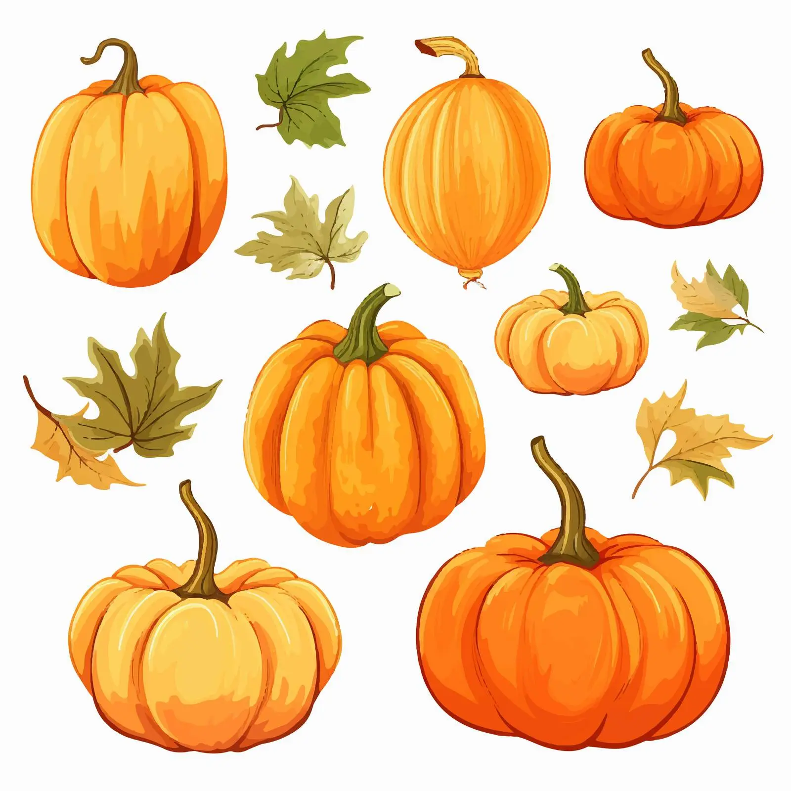 Ripe Pumpkins and Autumn Leaves Clip Art Set — free download from Dotvec