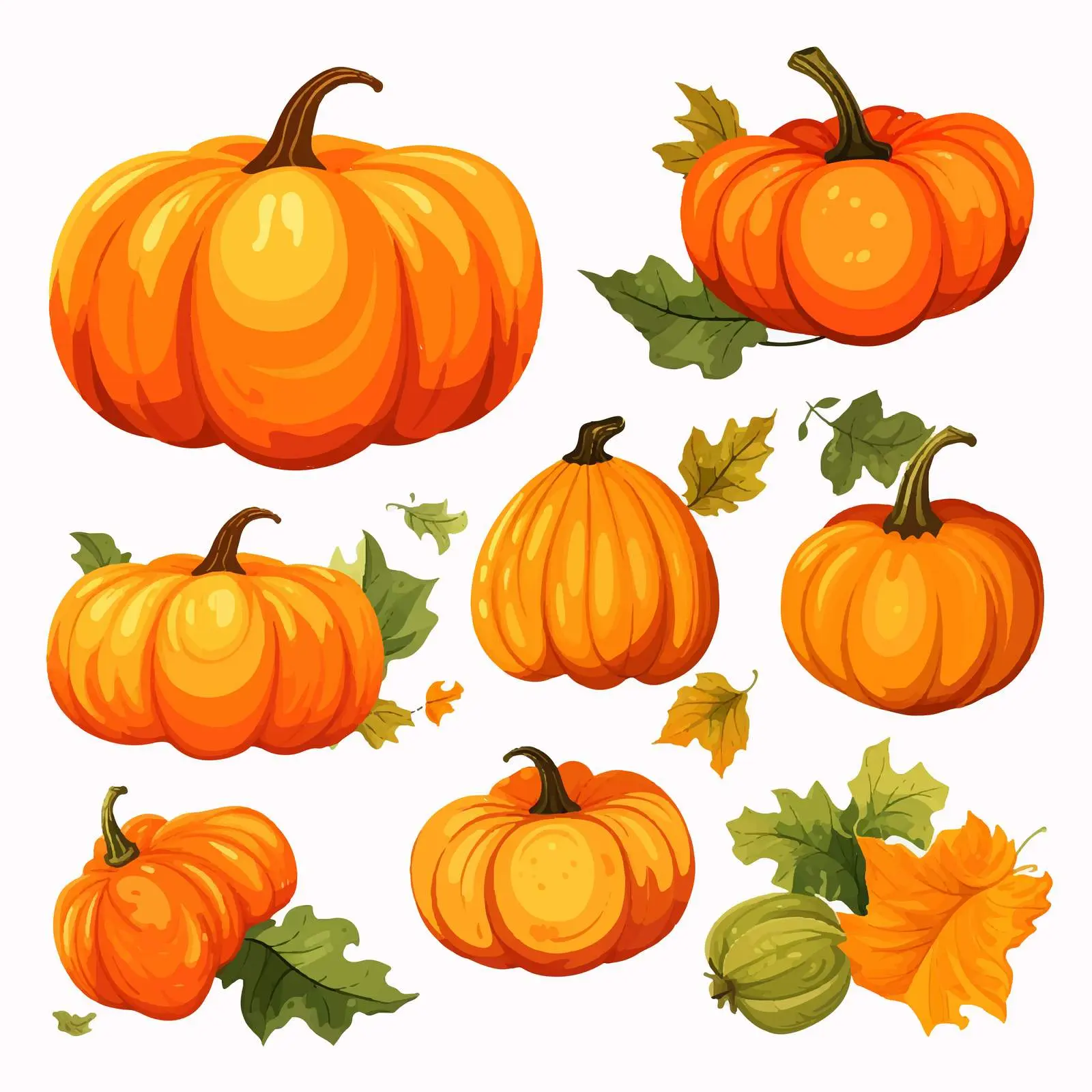 Vibrant Autumn Pumpkins and Leaves Clip Art — free download from Dotvec