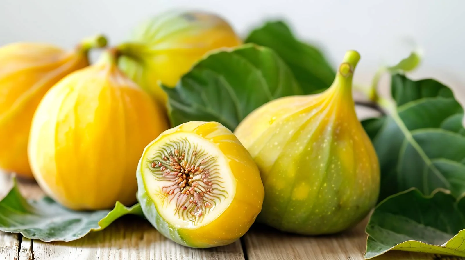 Vibrant Ripe Yellow and Green Figs with Leaves — free download from Dotvec