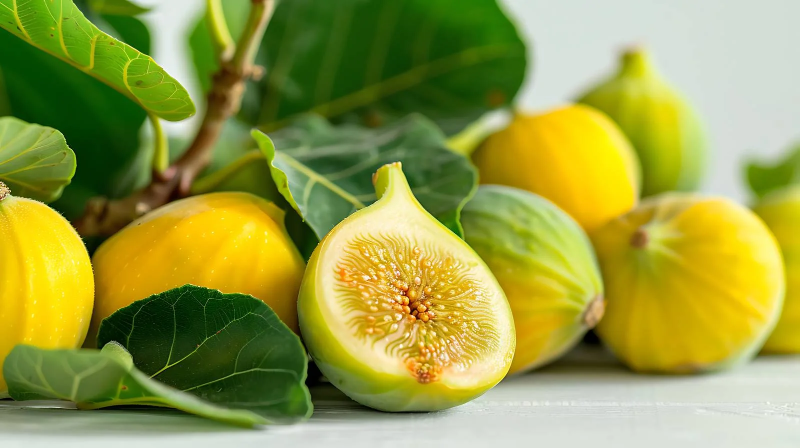 Vibrant Yellow and Green Figs with Leaves — free download from Dotvec