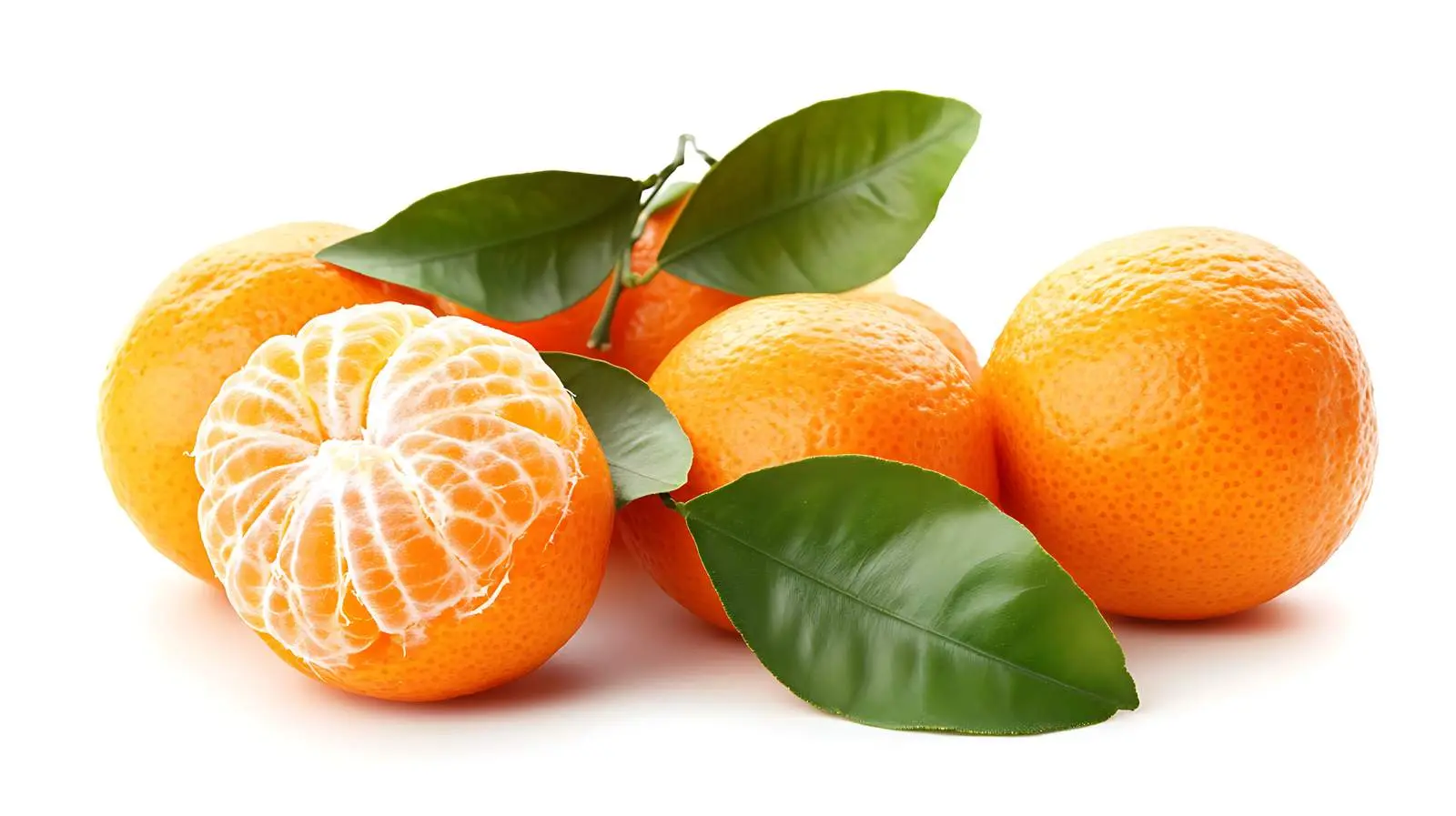 Ripe Tangerine with Green Leaf on White — free download from Dotvec