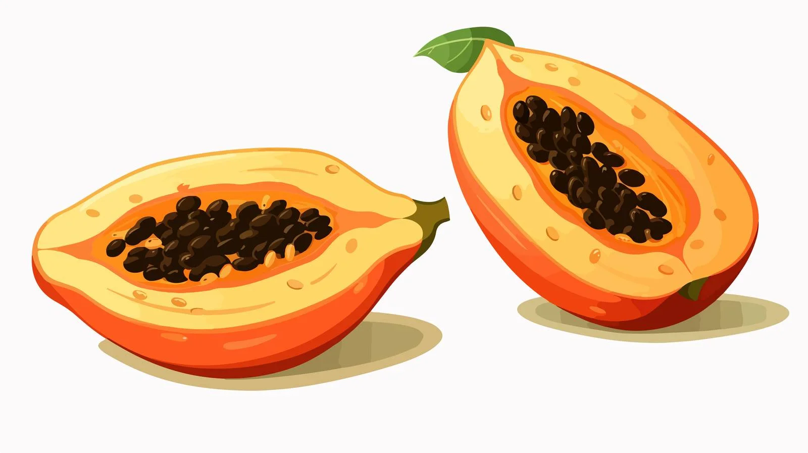 Ripe Papaya Fruit Halved Vector Illustration