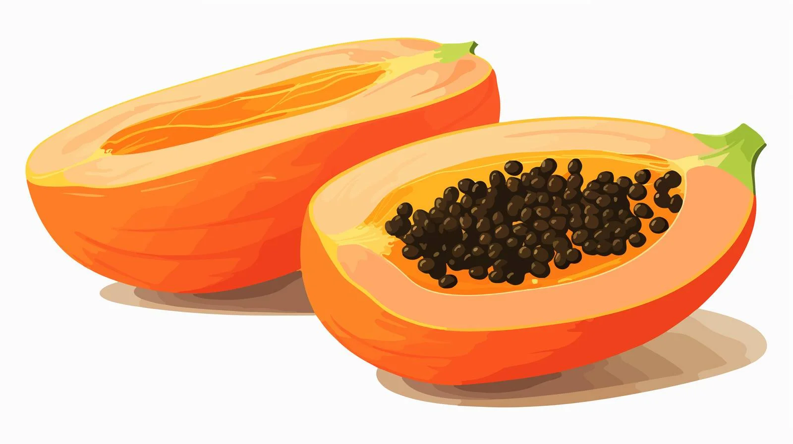 Ripe Papaya Halved with Seeds Vector