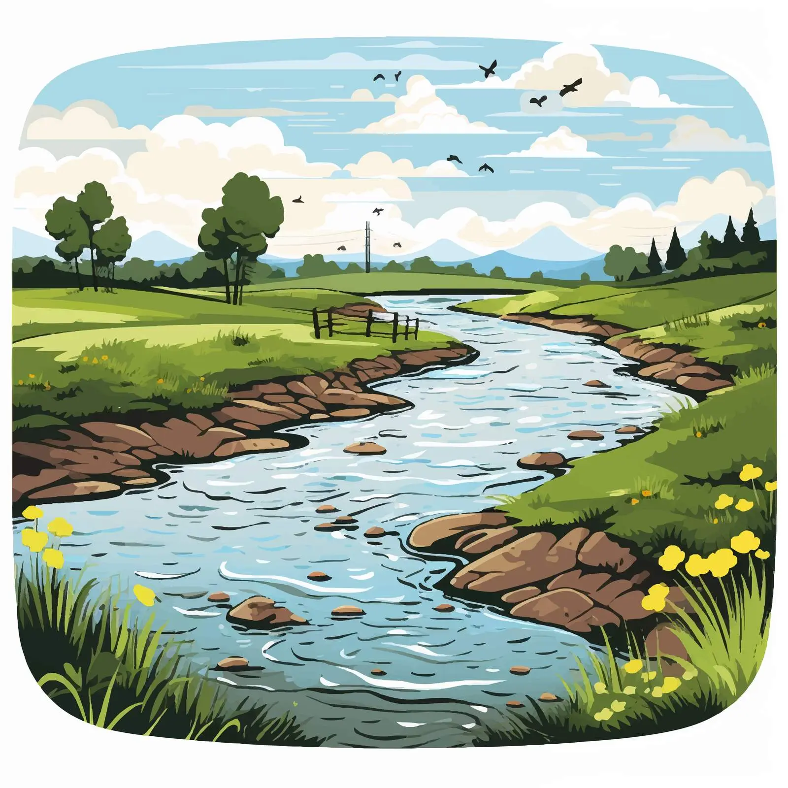 River Crossing in Nature Vector Illustration — free download from Dotvec
