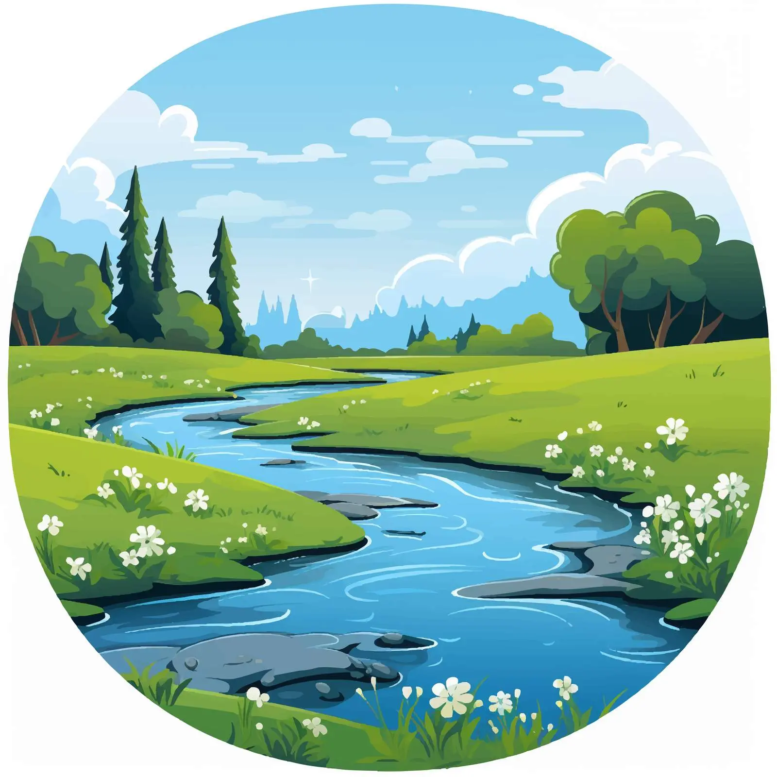 Cartoon Vector of River Crossing a Field — free download from Dotvec
