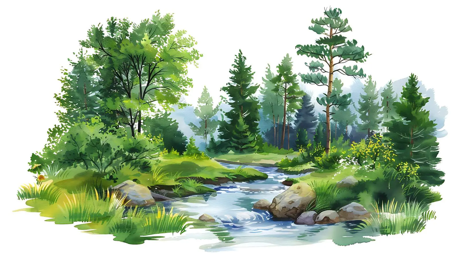 Spring Forest River Isolated on White Background – free ecosystem image from Dotvec