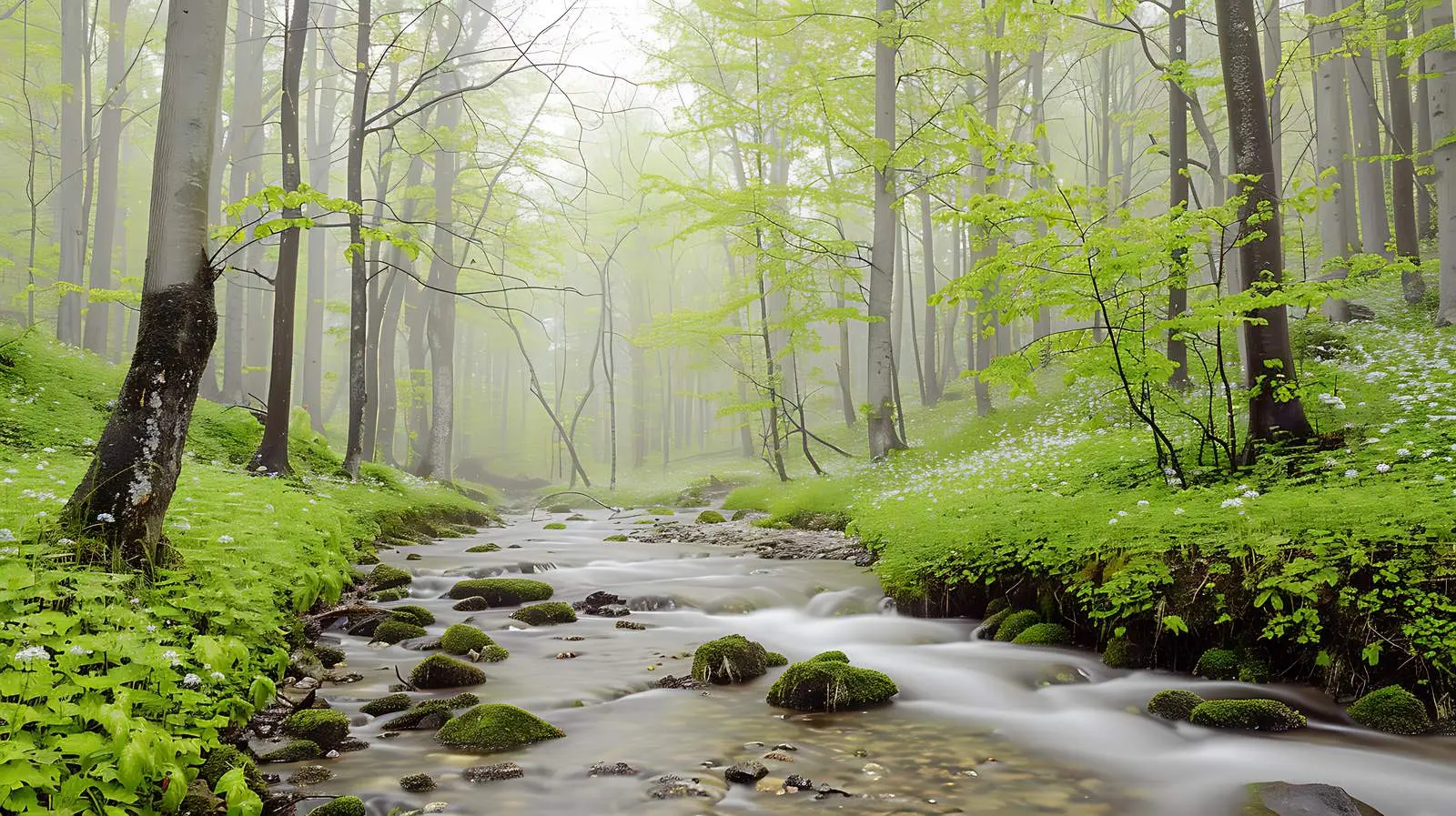 Spring River in Forest Isolated on White Background – free habitat image from Dotvec